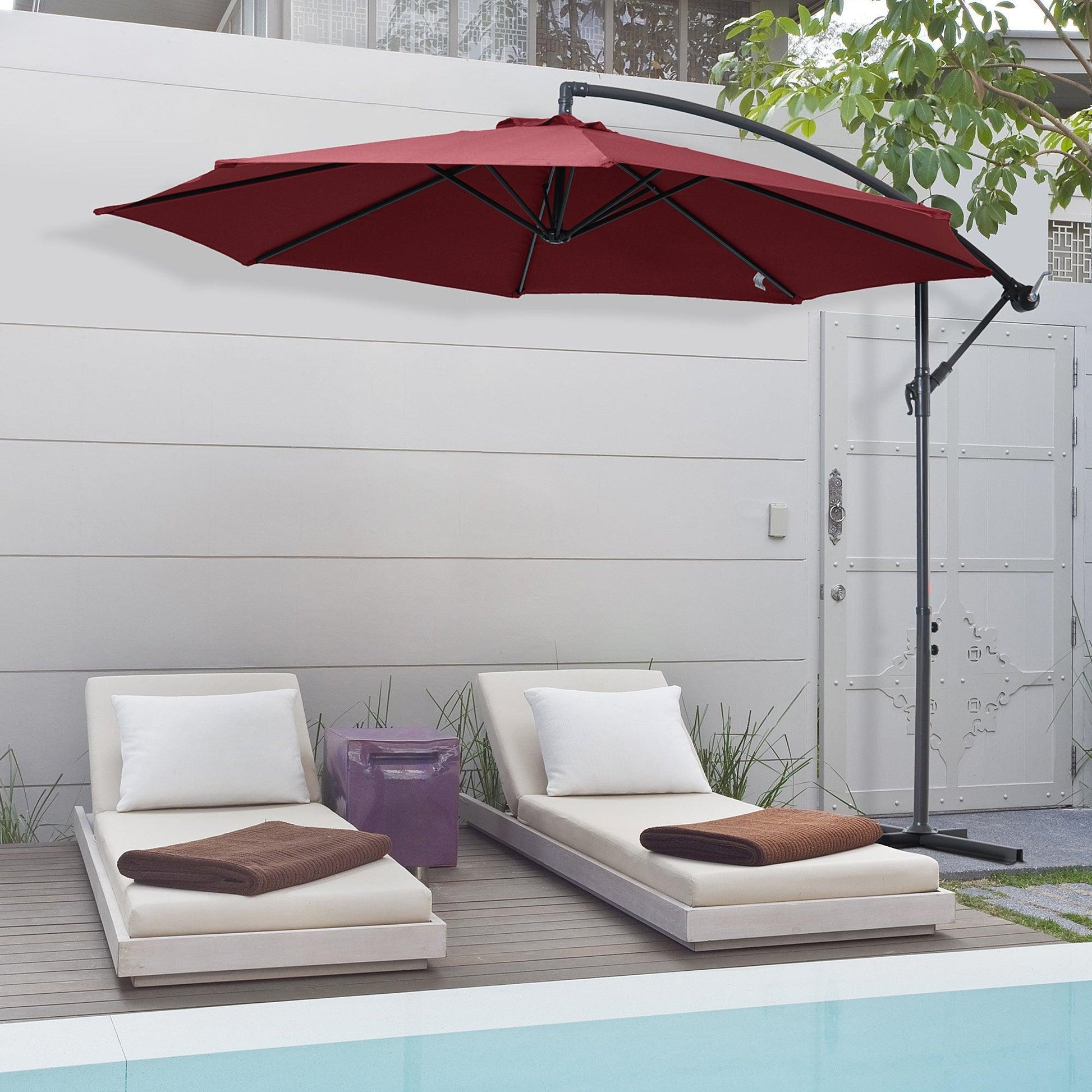 Outsunny 3m Cantilever Umbrella - Wine Red - ALL4U RETAILER LTD