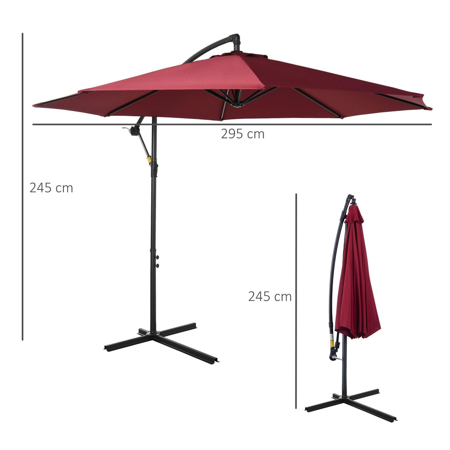 Outsunny 3m Cantilever Umbrella - Wine Red - ALL4U RETAILER LTD