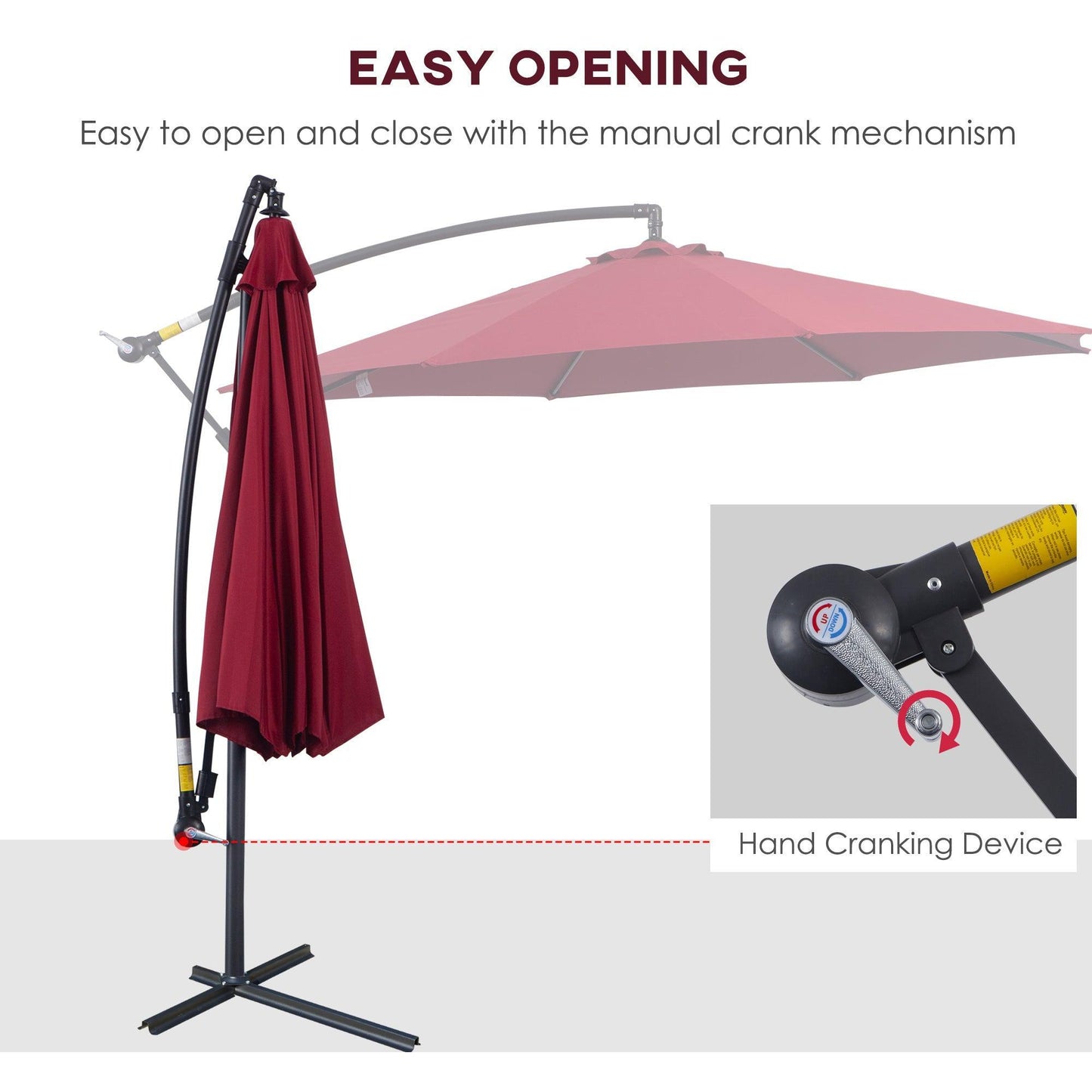 Outsunny 3m Cantilever Umbrella - Wine Red - ALL4U RETAILER LTD