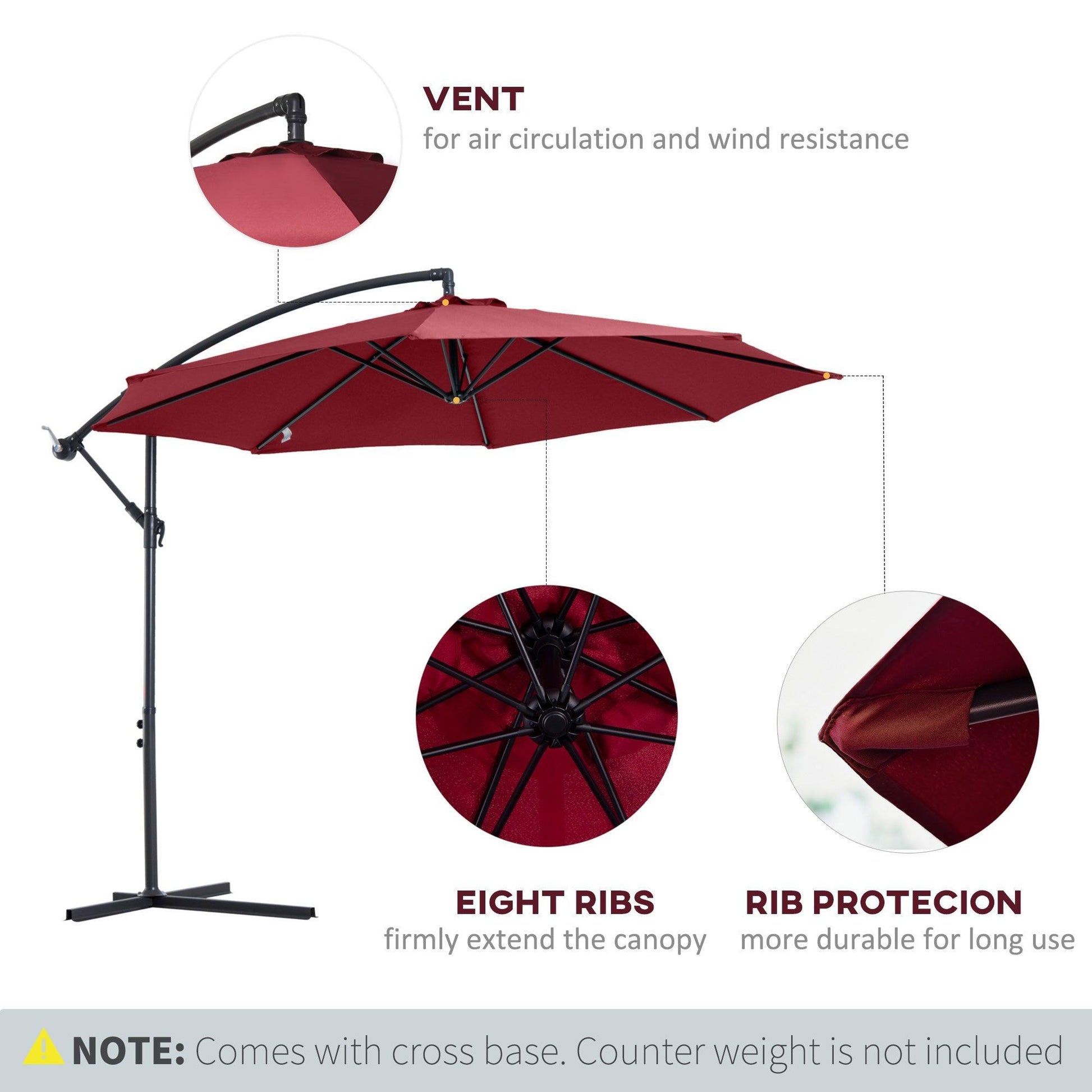 Outsunny 3m Cantilever Umbrella - Wine Red - ALL4U RETAILER LTD