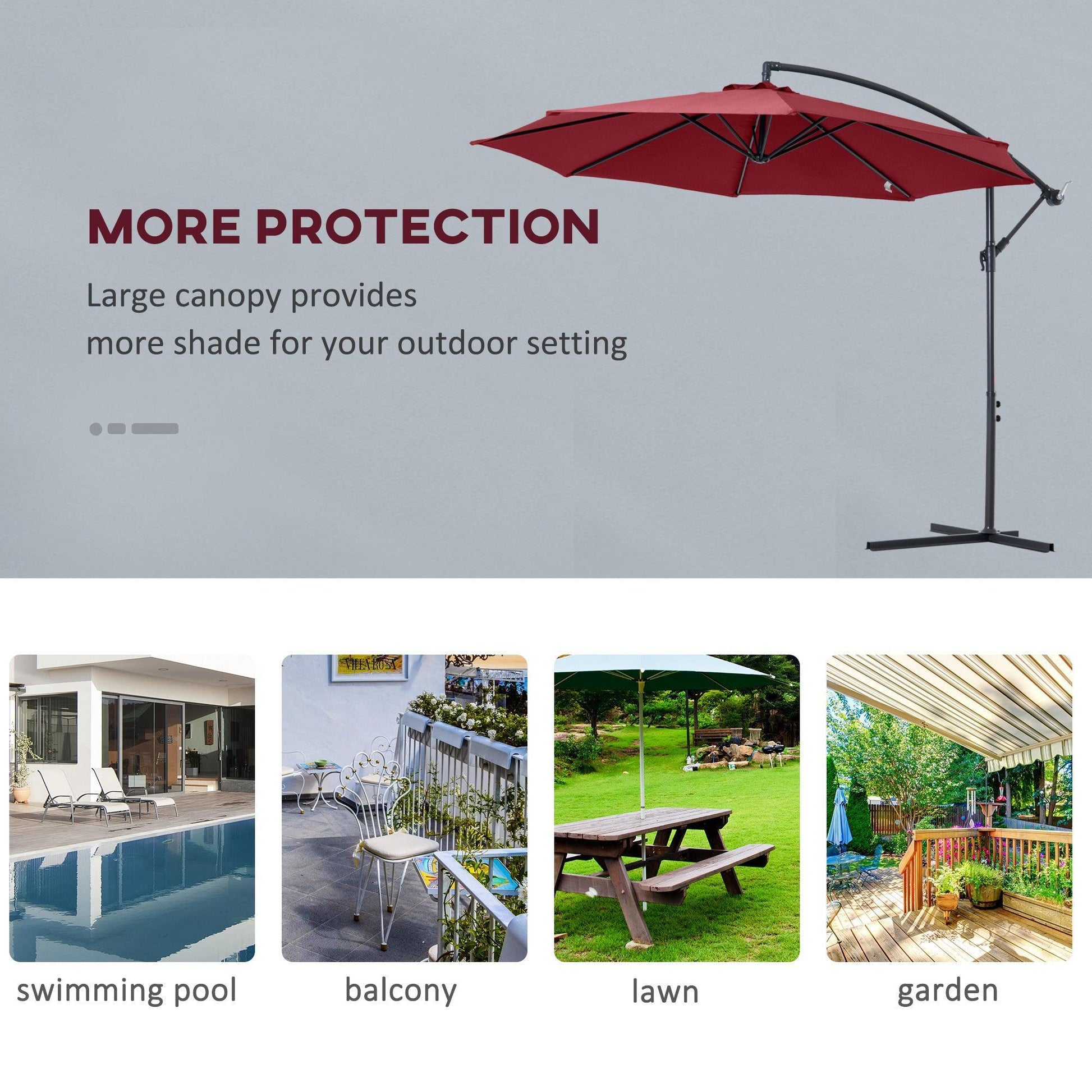 Outsunny 3m Cantilever Umbrella - Wine Red - ALL4U RETAILER LTD