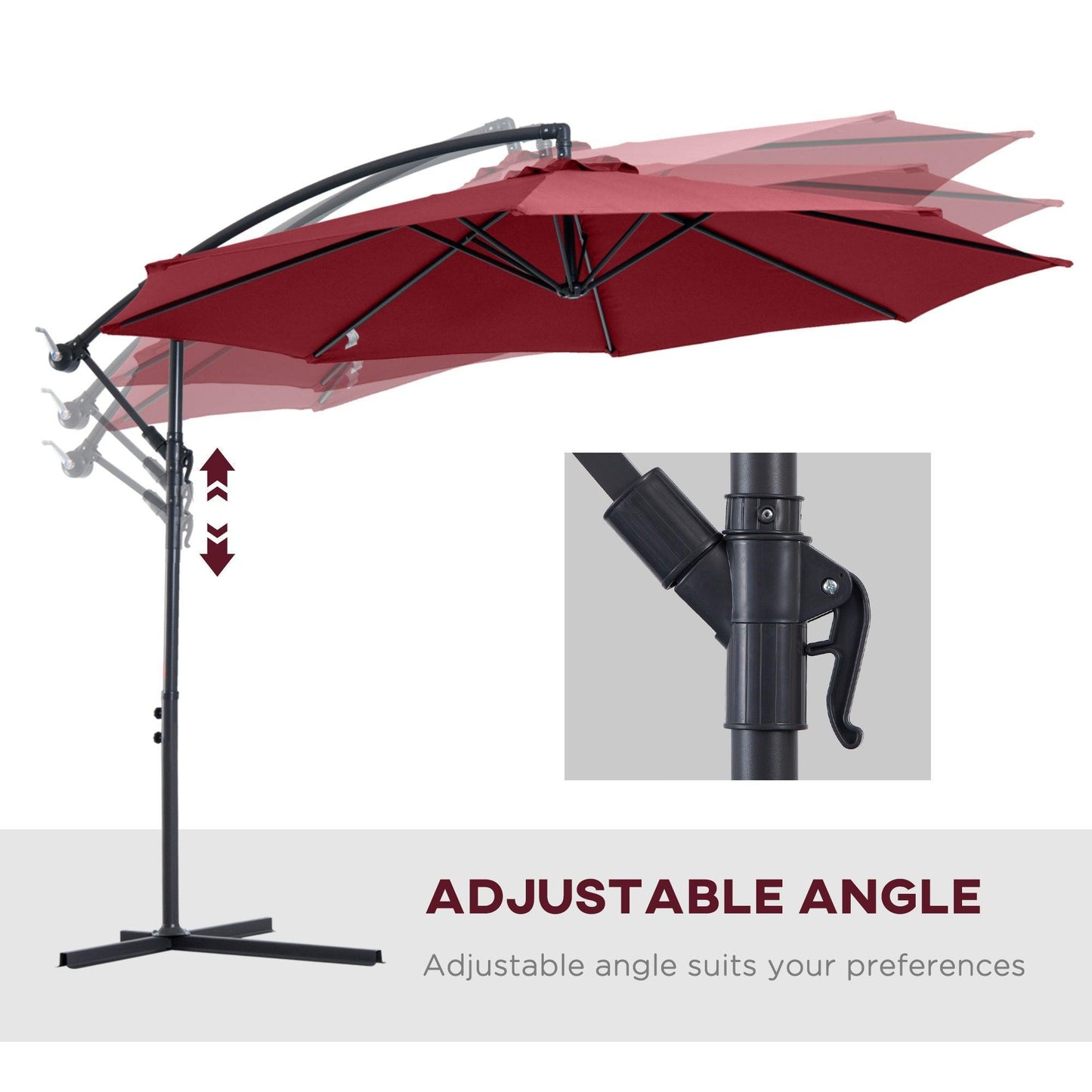 Outsunny 3m Cantilever Umbrella - Wine Red - ALL4U RETAILER LTD