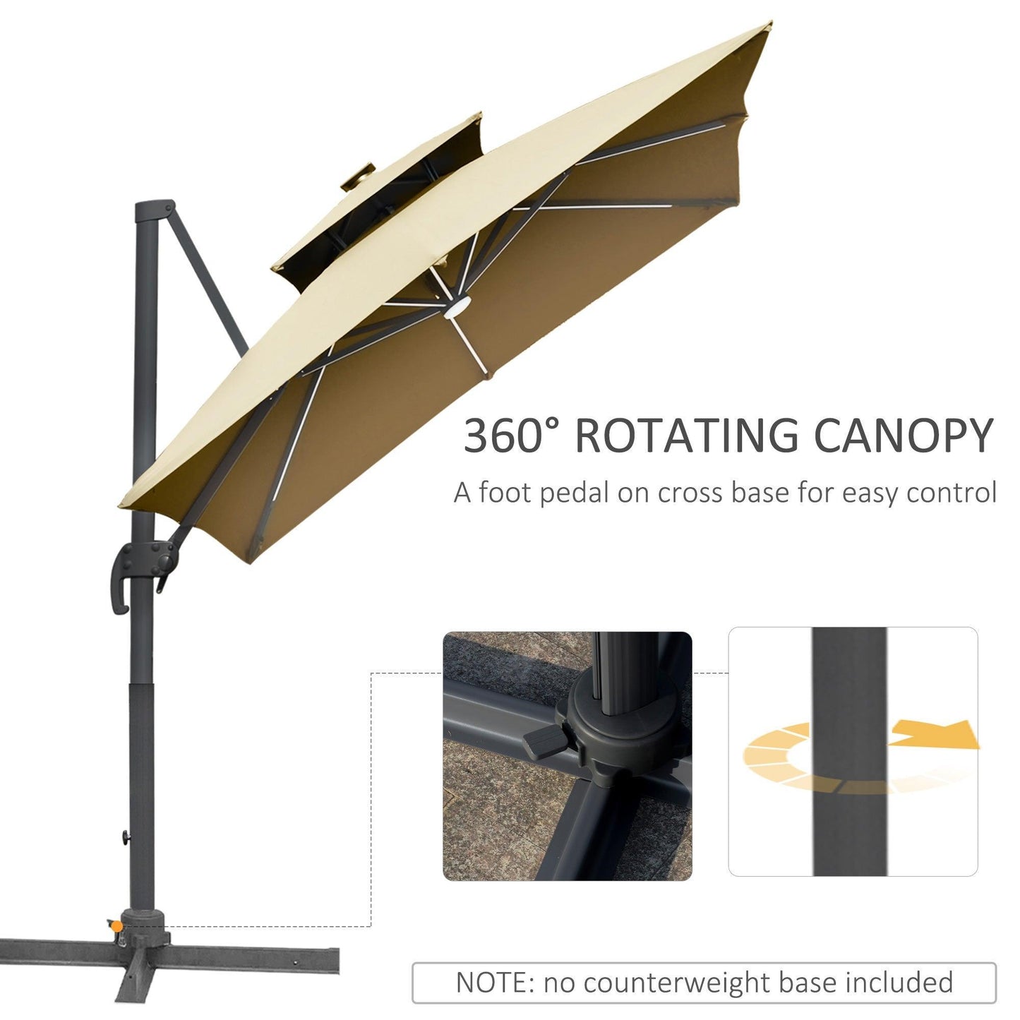 Outsunny 3m Cantilever Umbrella with Solar LED - Khaki - ALL4U RETAILER LTD