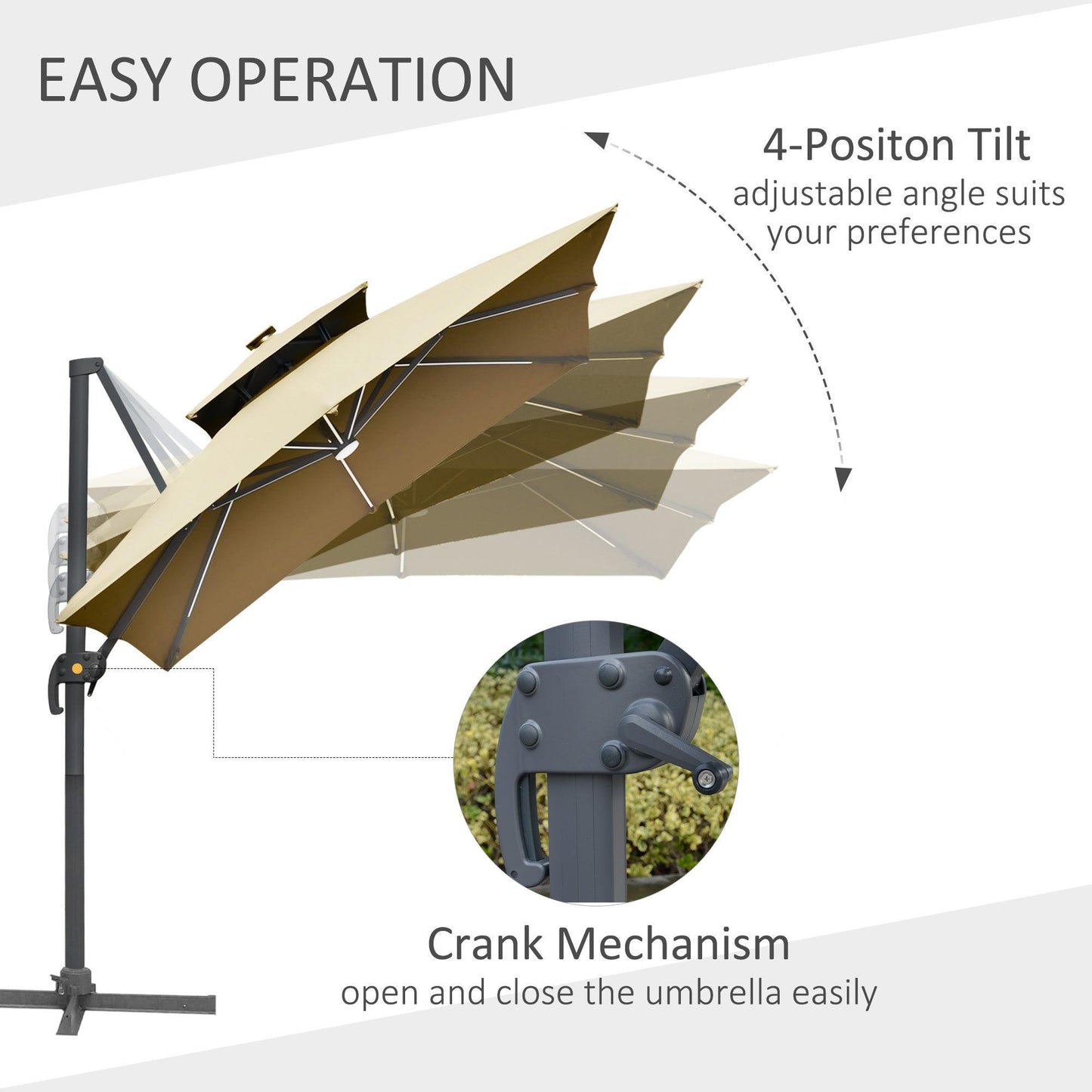 Outsunny 3m Cantilever Umbrella with Solar LED - Khaki - ALL4U RETAILER LTD