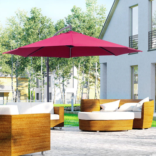 Outsunny 3m Garden Banana Parasol with Crank Handle in Wine Red - ALL4U RETAILER LTD