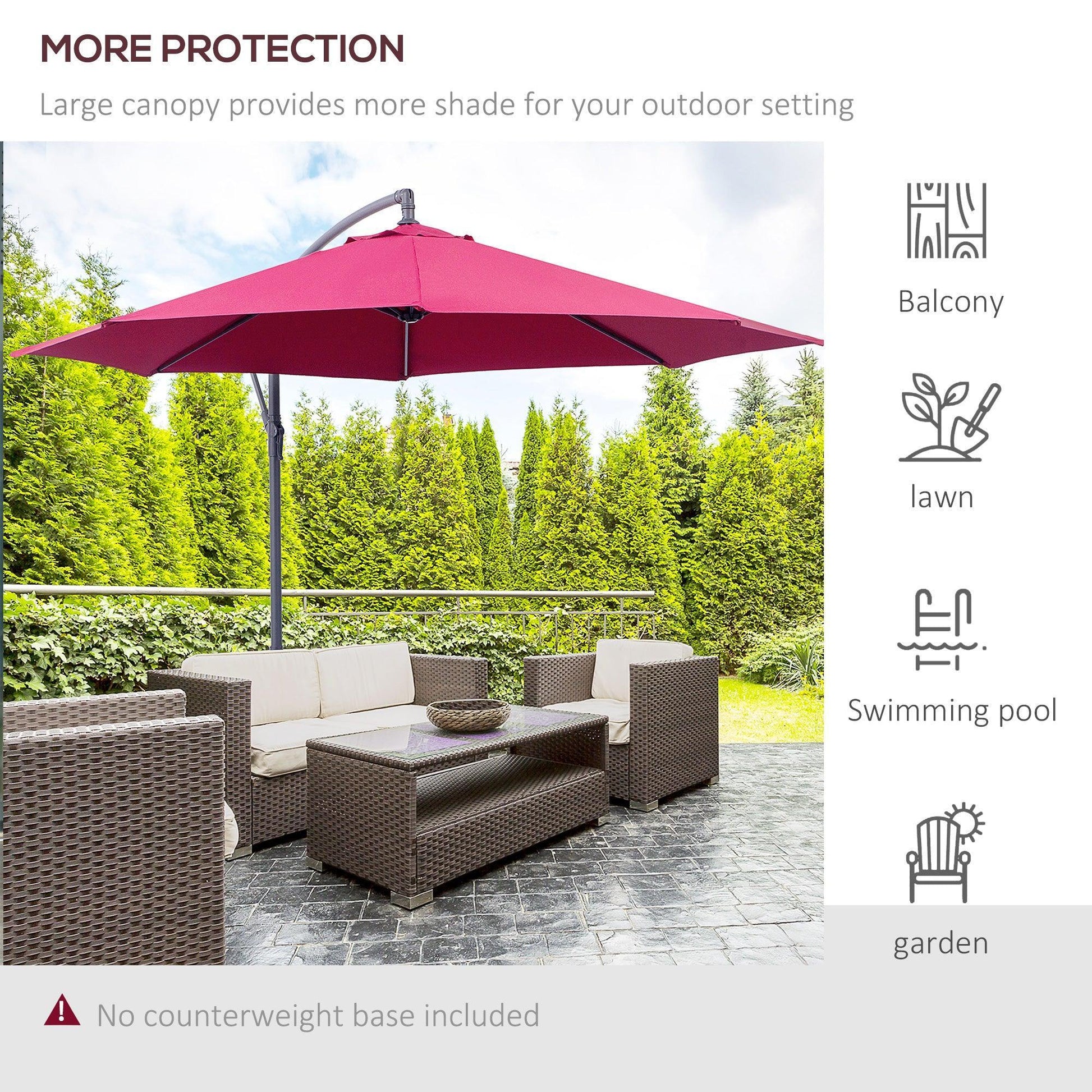 Outsunny 3m Garden Banana Parasol with Crank Handle in Wine Red - ALL4U RETAILER LTD