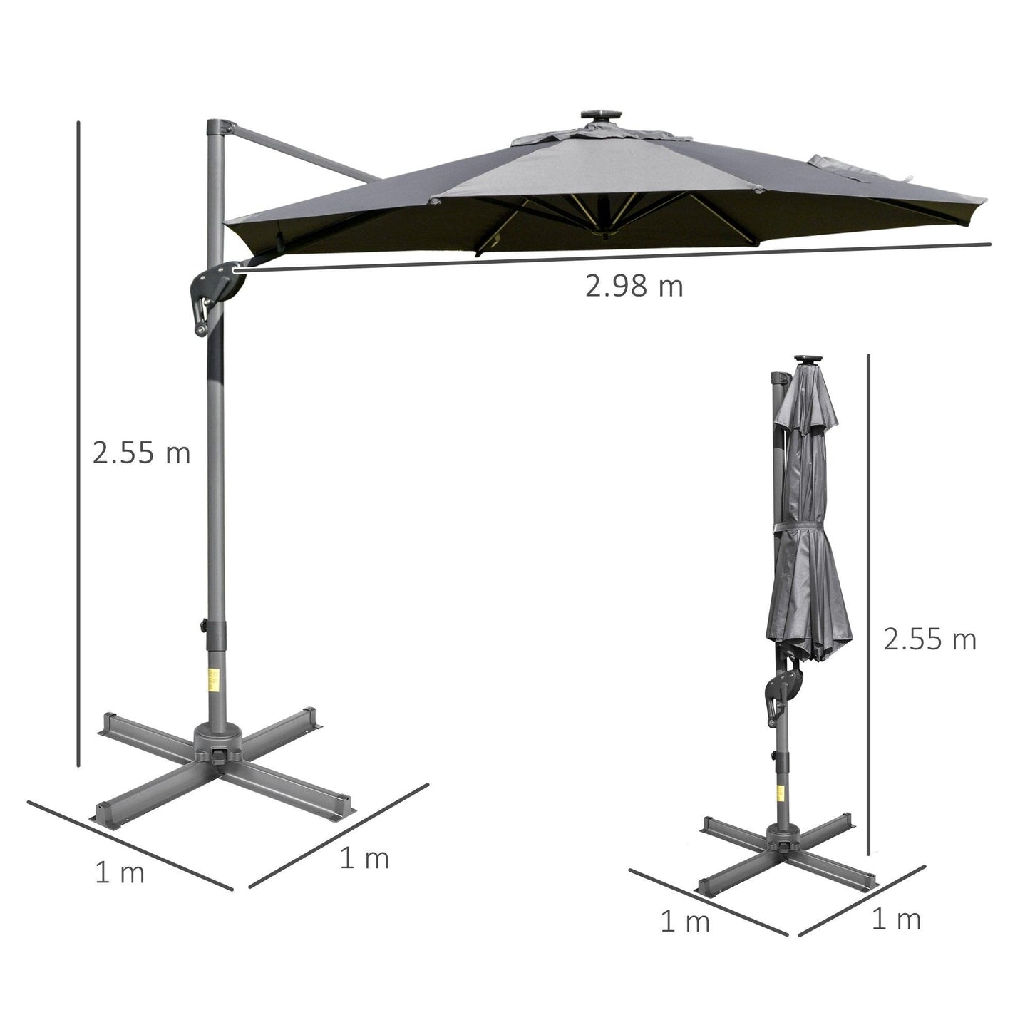 Outsunny 3m Garden Umbrella - Grey - ALL4U RETAILER LTD