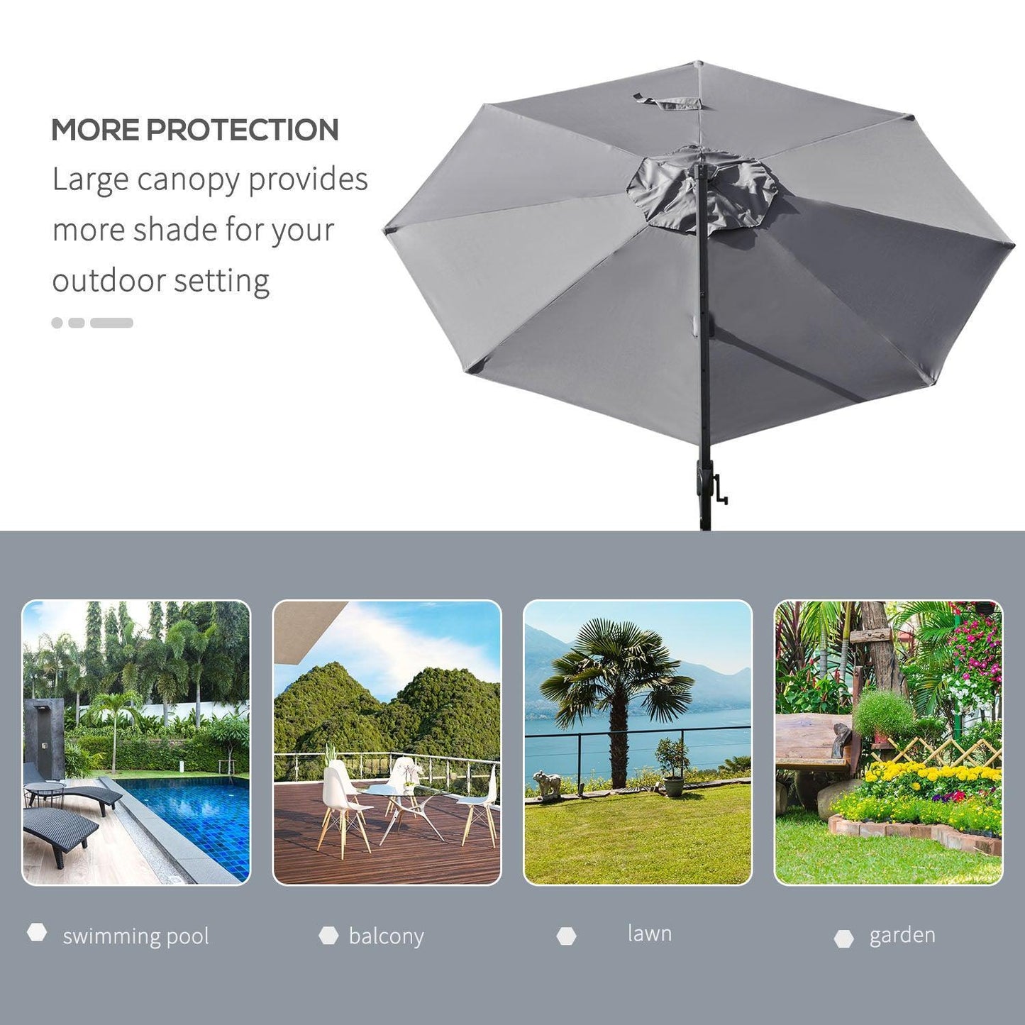 Outsunny 3m Garden Umbrella - Grey - ALL4U RETAILER LTD