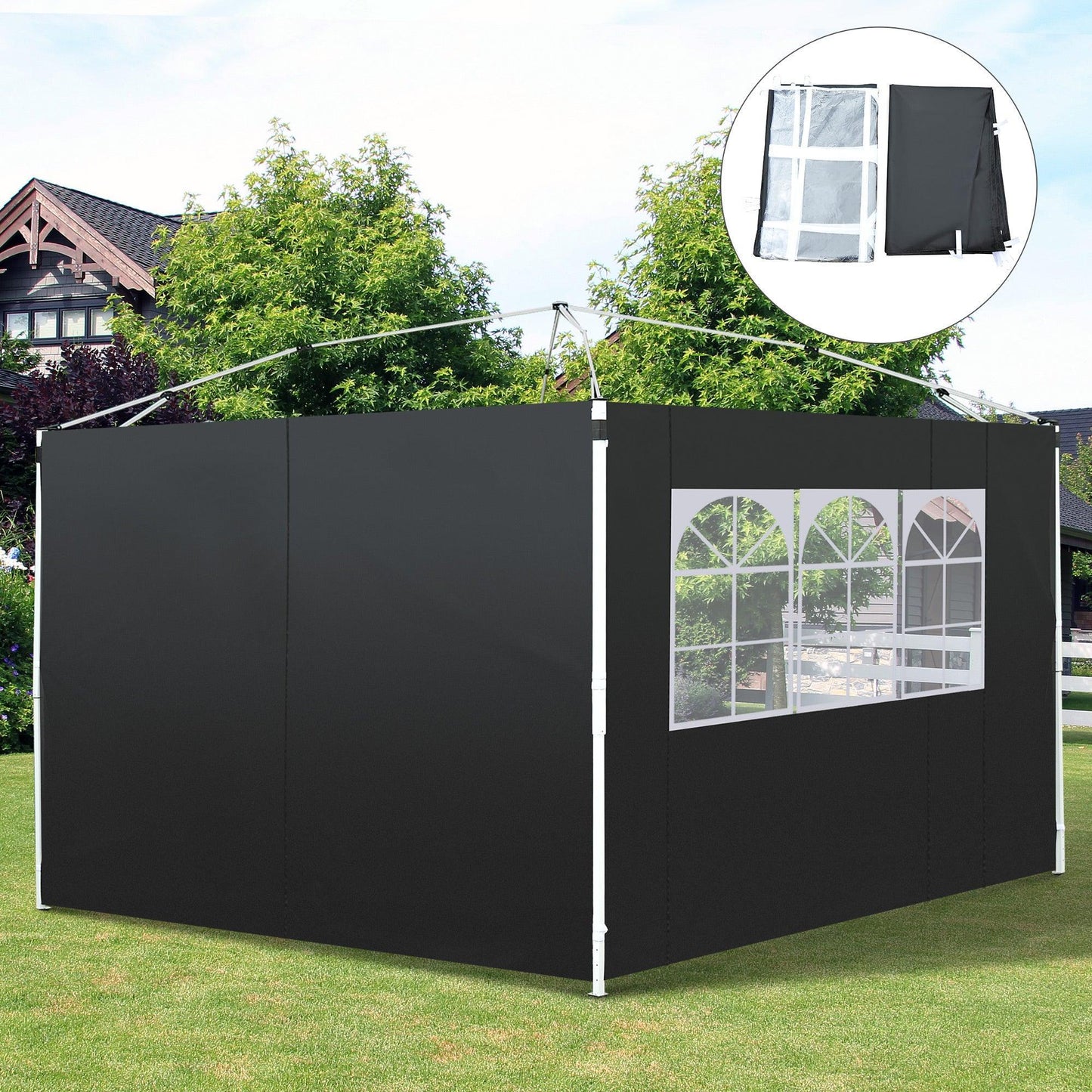 Outsunny 3m Gazebo Exchangeable Side Panels Wall in Black - ALL4U RETAILER LTD