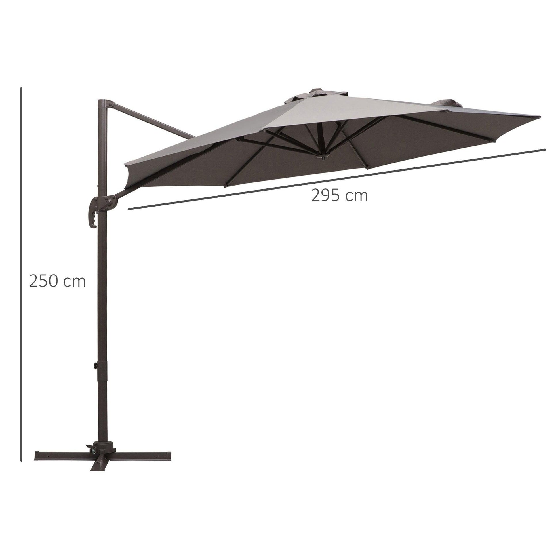 Outsunny 3M Hanging Parasol - Grey - ALL4U RETAILER LTD