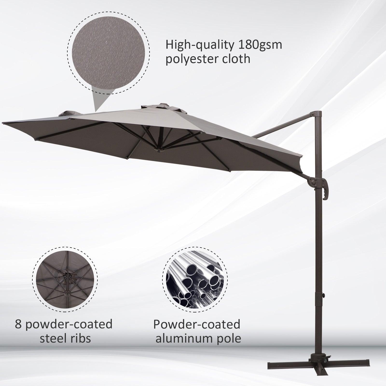 Outsunny 3M Hanging Parasol - Grey - ALL4U RETAILER LTD