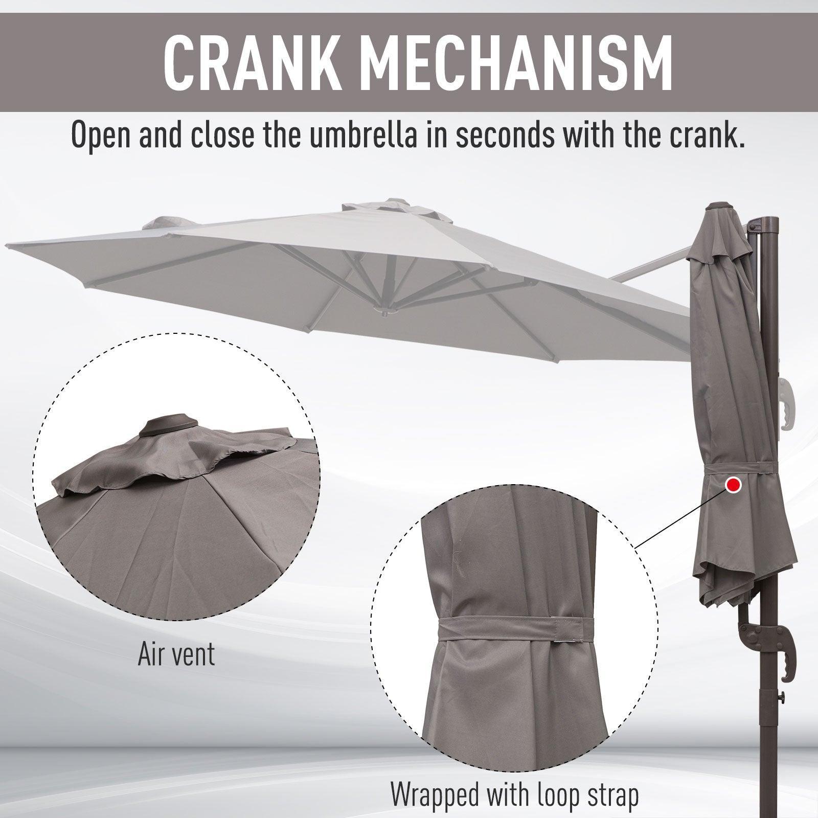 Outsunny 3M Hanging Parasol - Grey - ALL4U RETAILER LTD