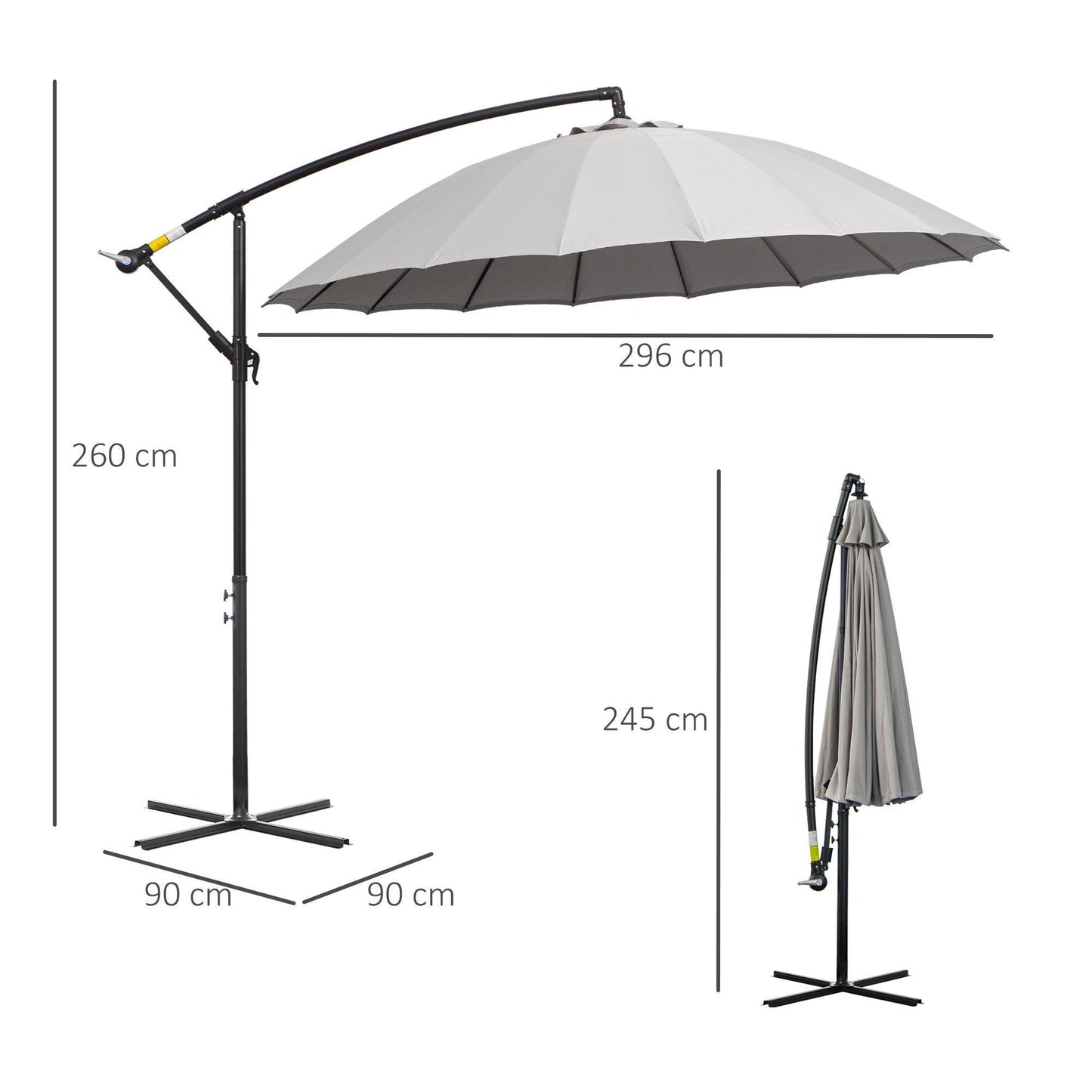 Outsunny 3m Hanging Sun Umbrella - Grey - ALL4U RETAILER LTD