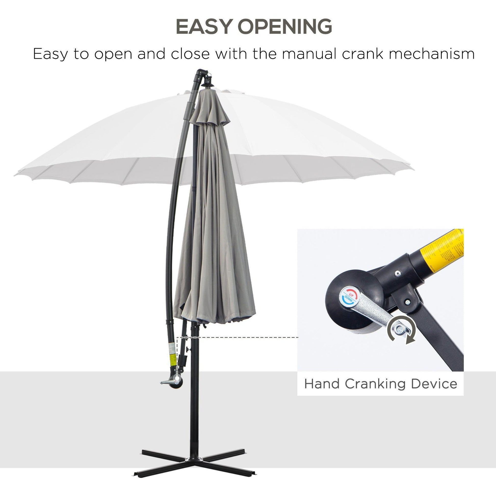 Outsunny 3m Hanging Sun Umbrella - Grey - ALL4U RETAILER LTD