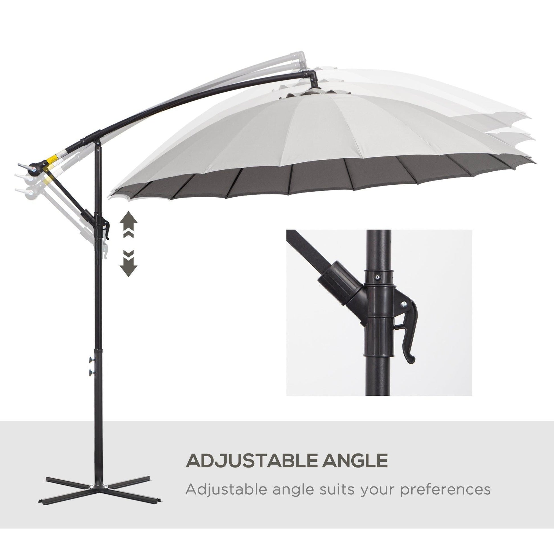 Outsunny 3m Hanging Sun Umbrella - Grey - ALL4U RETAILER LTD