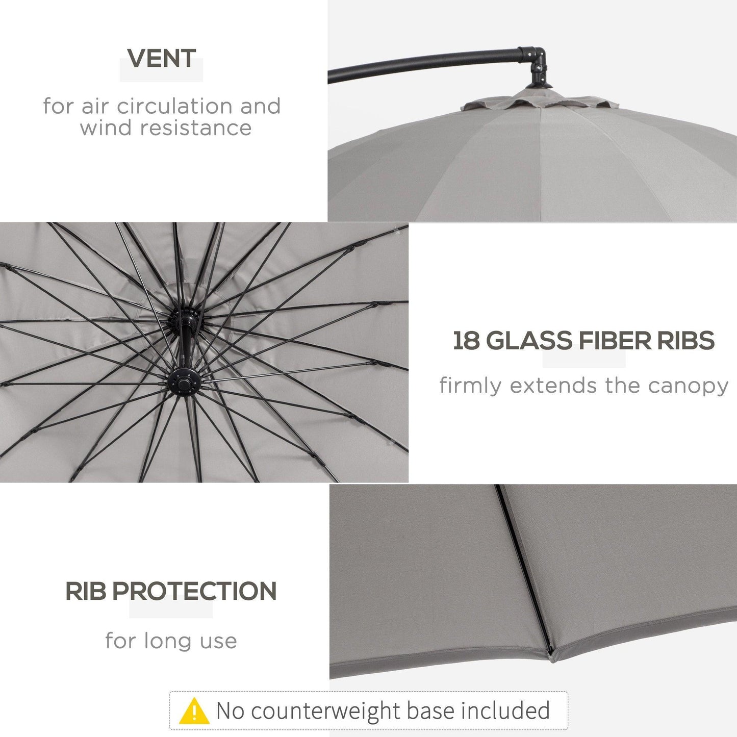 Outsunny 3m Hanging Sun Umbrella - Grey - ALL4U RETAILER LTD