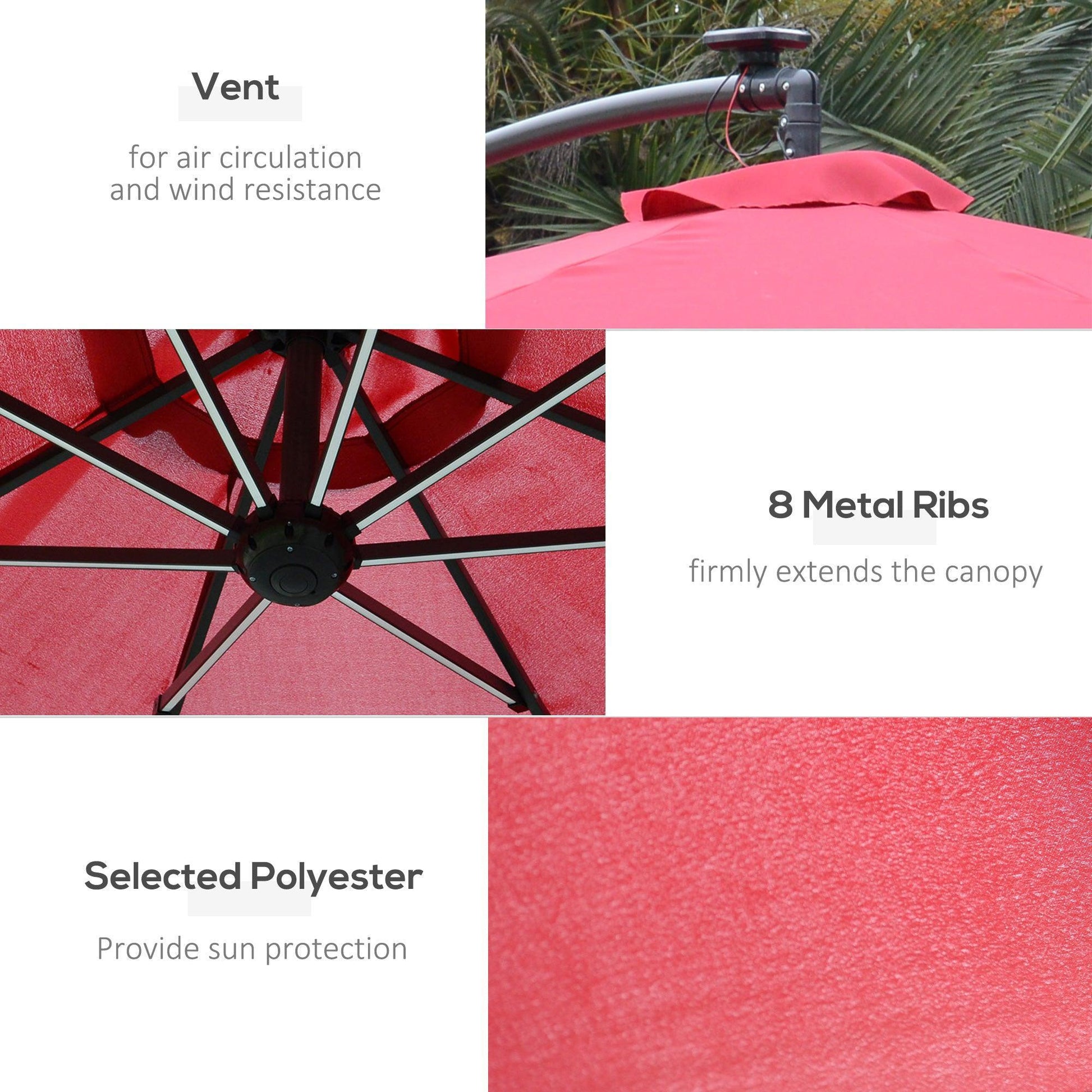 Outsunny Cantilever Umbrella: 3m LED, Red - ALL4U RETAILER LTD