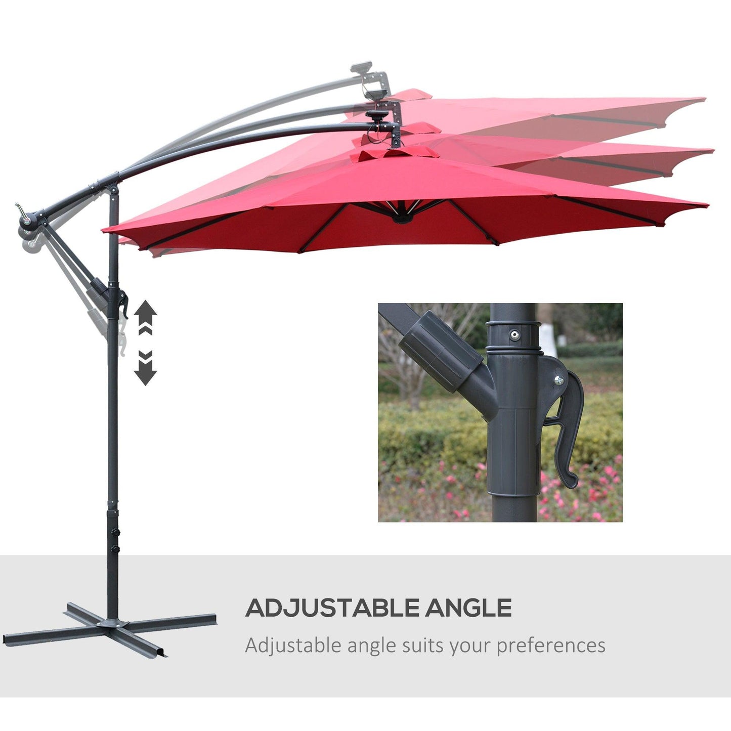 Outsunny Cantilever Umbrella: 3m LED, Red - ALL4U RETAILER LTD