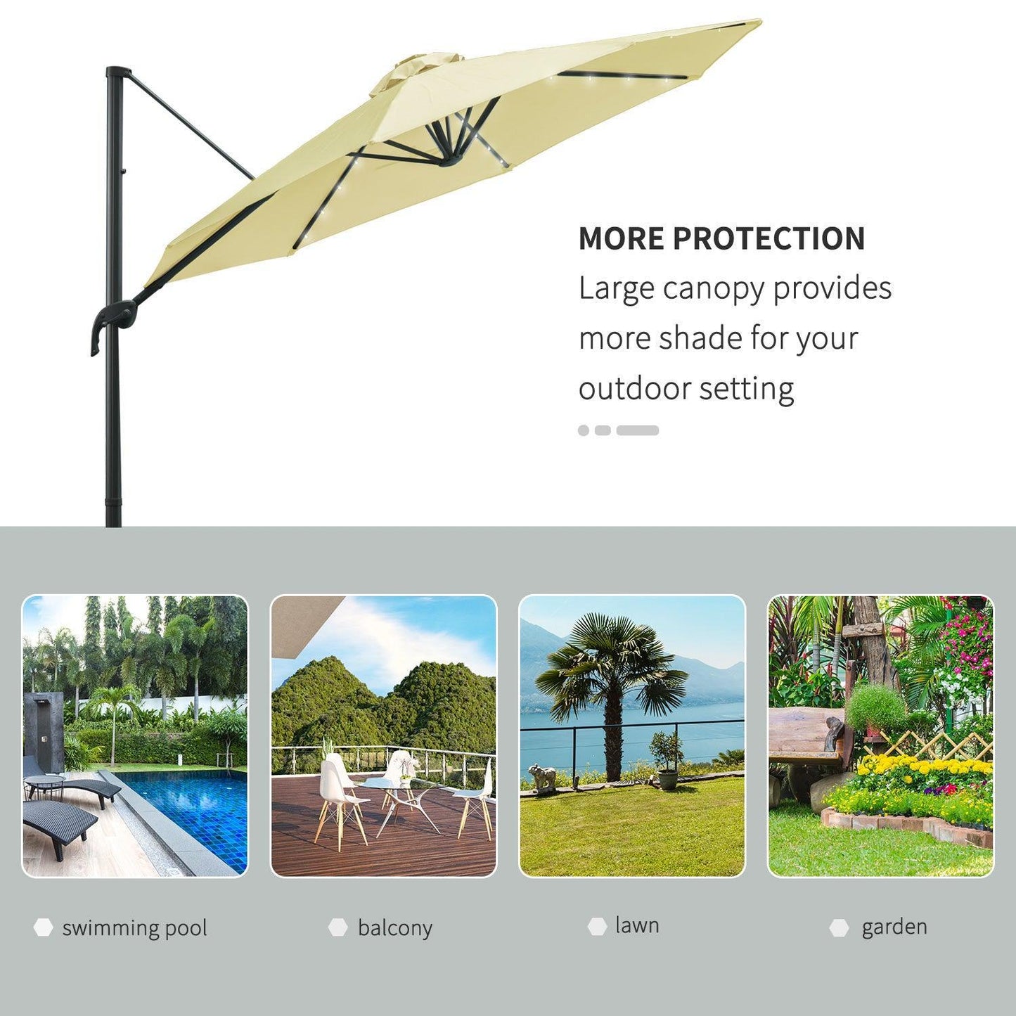 Outsunny 3m Offset Garden Umbrella - Beige - ALL4U RETAILER LTD