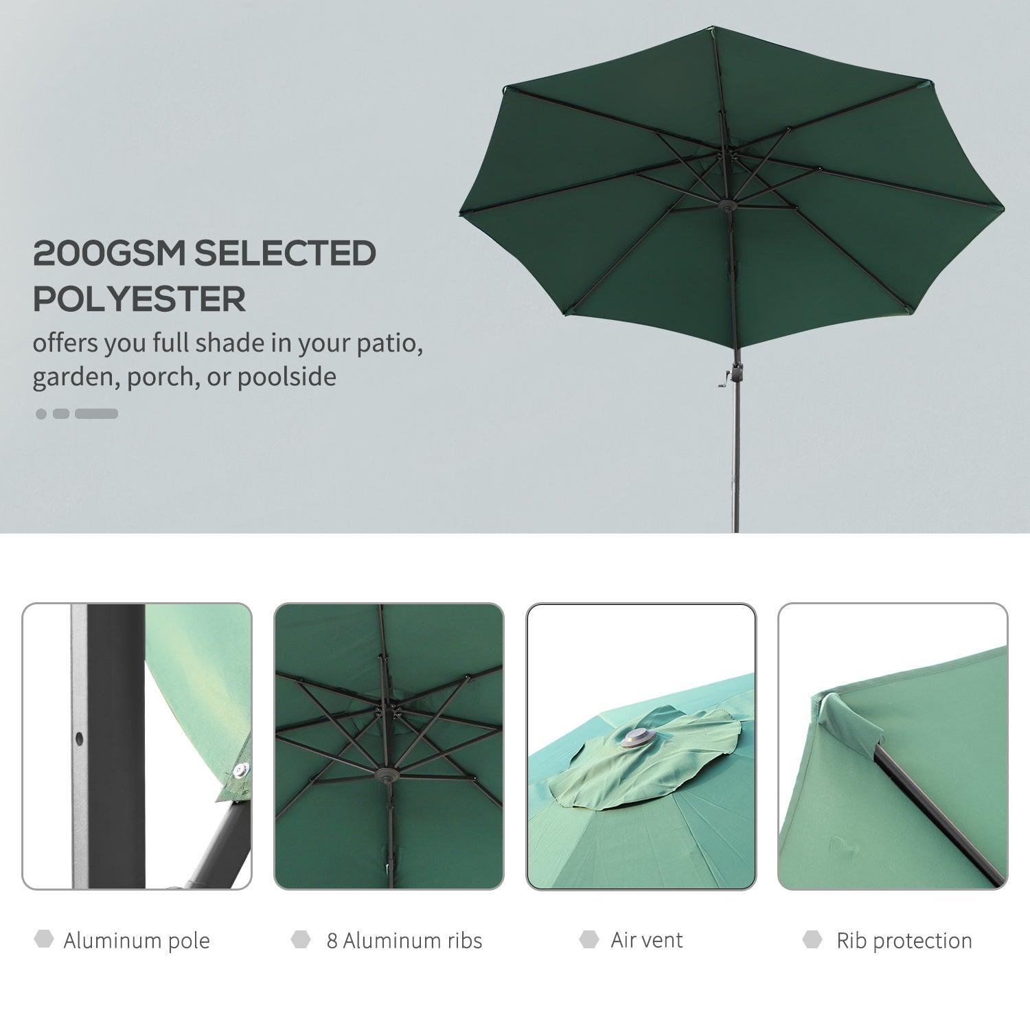 Outsunny 3m Patio Umbrella: Green for Stylish Outdoor Shade - ALL4U RETAILER LTD