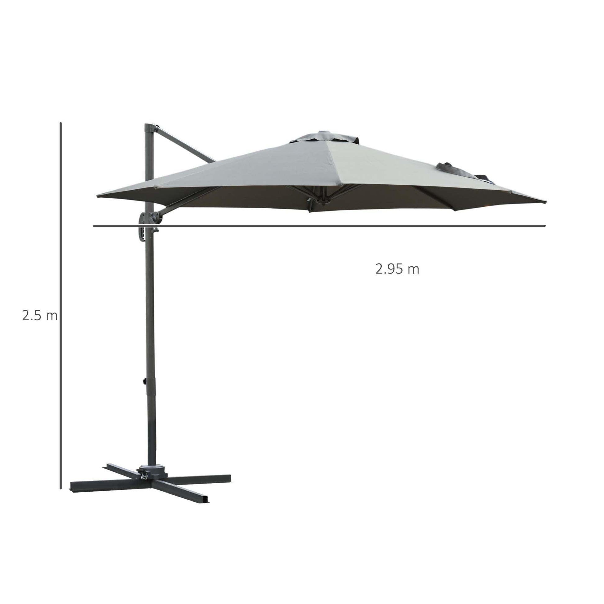 Outsunny 3m Patio Umbrella with Cross Base- Dark Grey - ALL4U RETAILER LTD