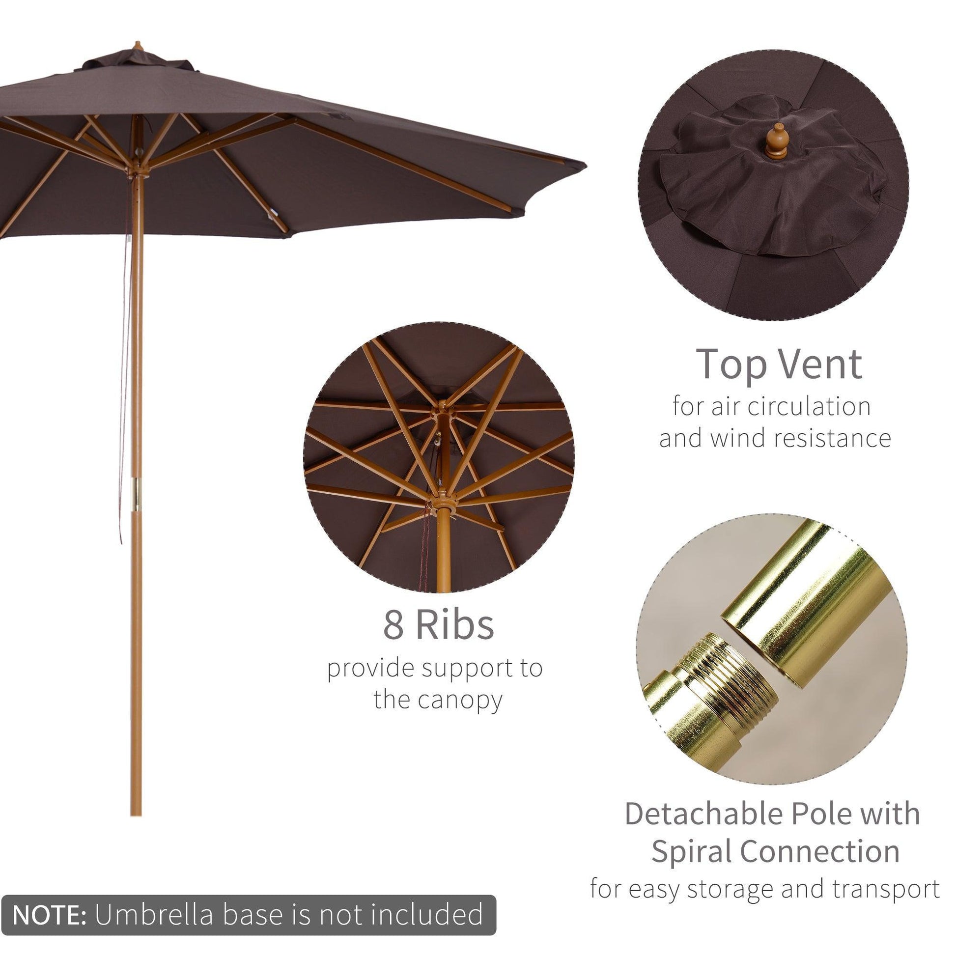 Outsunny 3m Sunshade Canopy Umbrella, Coffee - ALL4U RETAILER LTD