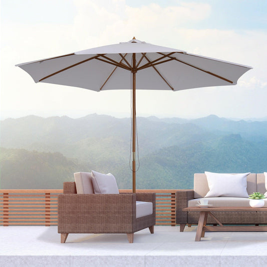 Outsunny 3m Wooden Garden Umbrella - Cream White - ALL4U RETAILER LTD