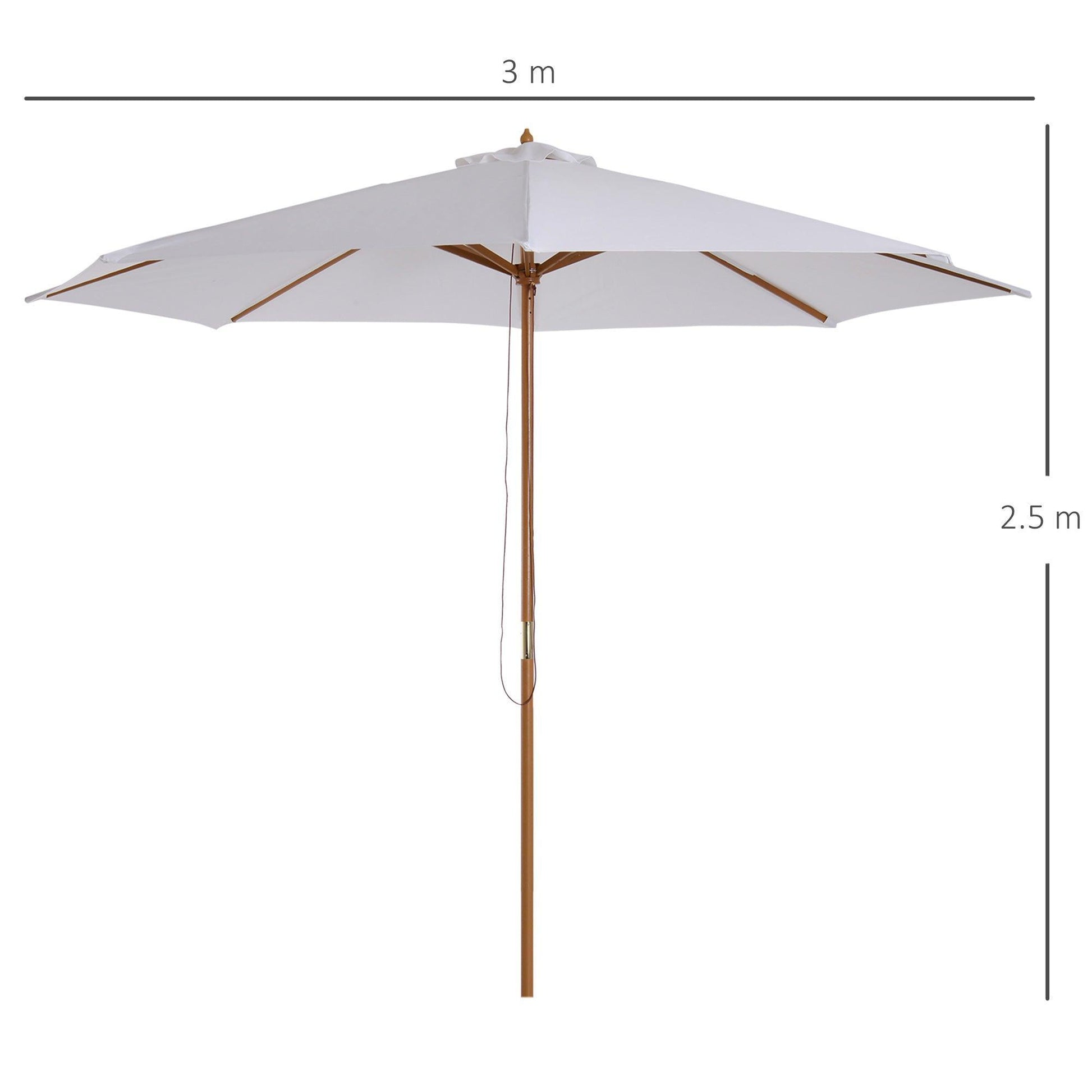 Outsunny 3m Wooden Garden Umbrella - Cream White - ALL4U RETAILER LTD