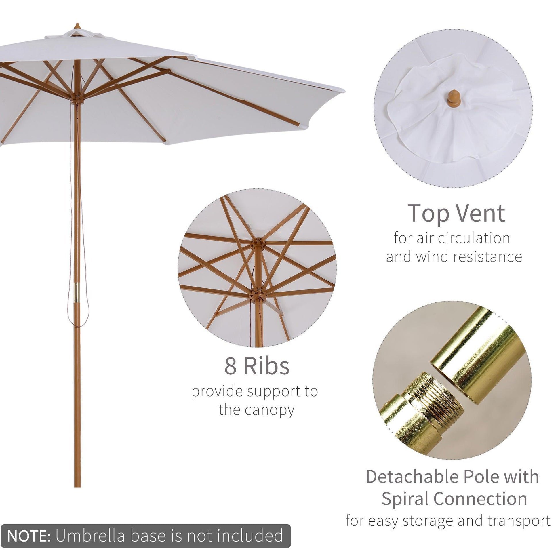 Outsunny 3m Wooden Garden Umbrella - Cream White - ALL4U RETAILER LTD