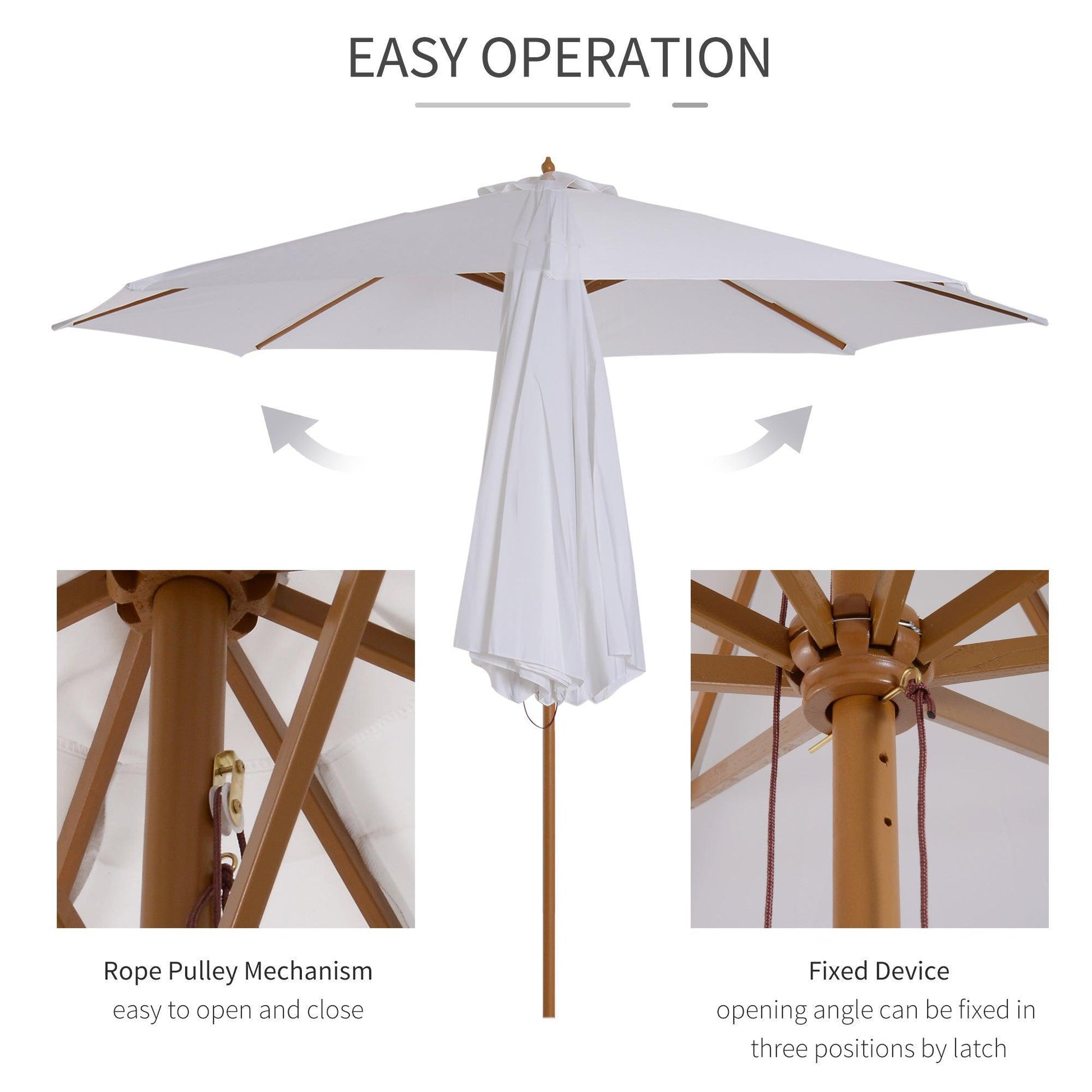 Outsunny 3m Wooden Garden Umbrella - Cream White - ALL4U RETAILER LTD