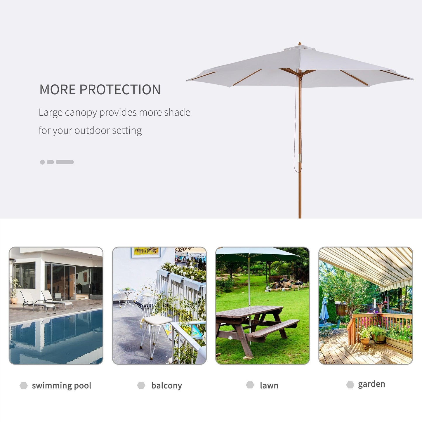 Outsunny 3m Wooden Garden Umbrella - Cream White - ALL4U RETAILER LTD