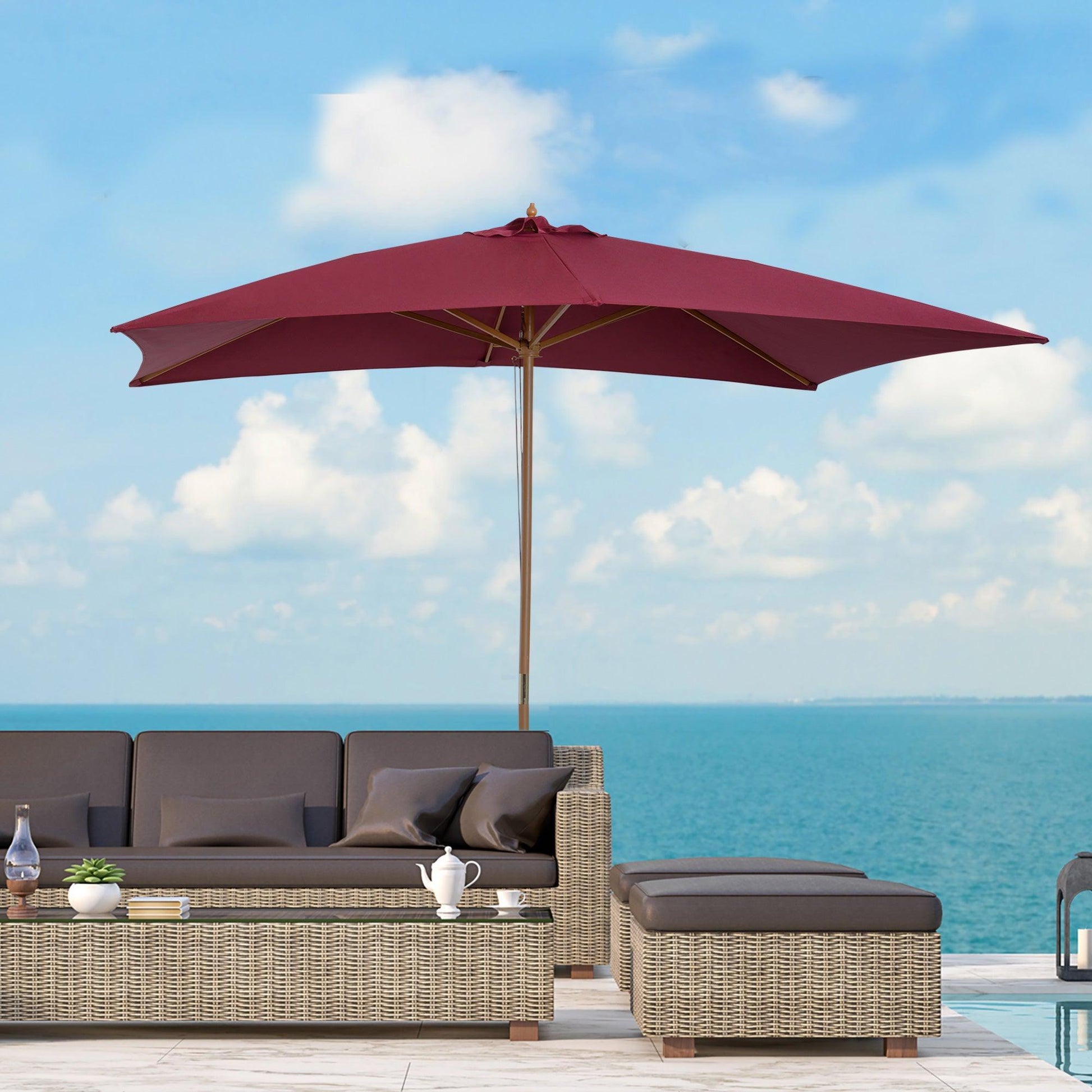 Outsunny 3m x 2m Wooden Garden Parasol in Wine Red - ALL4U RETAILER LTD