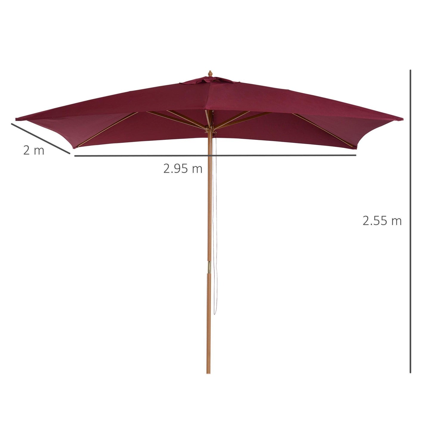 Outsunny 3m x 2m Wooden Garden Parasol in Wine Red - ALL4U RETAILER LTD