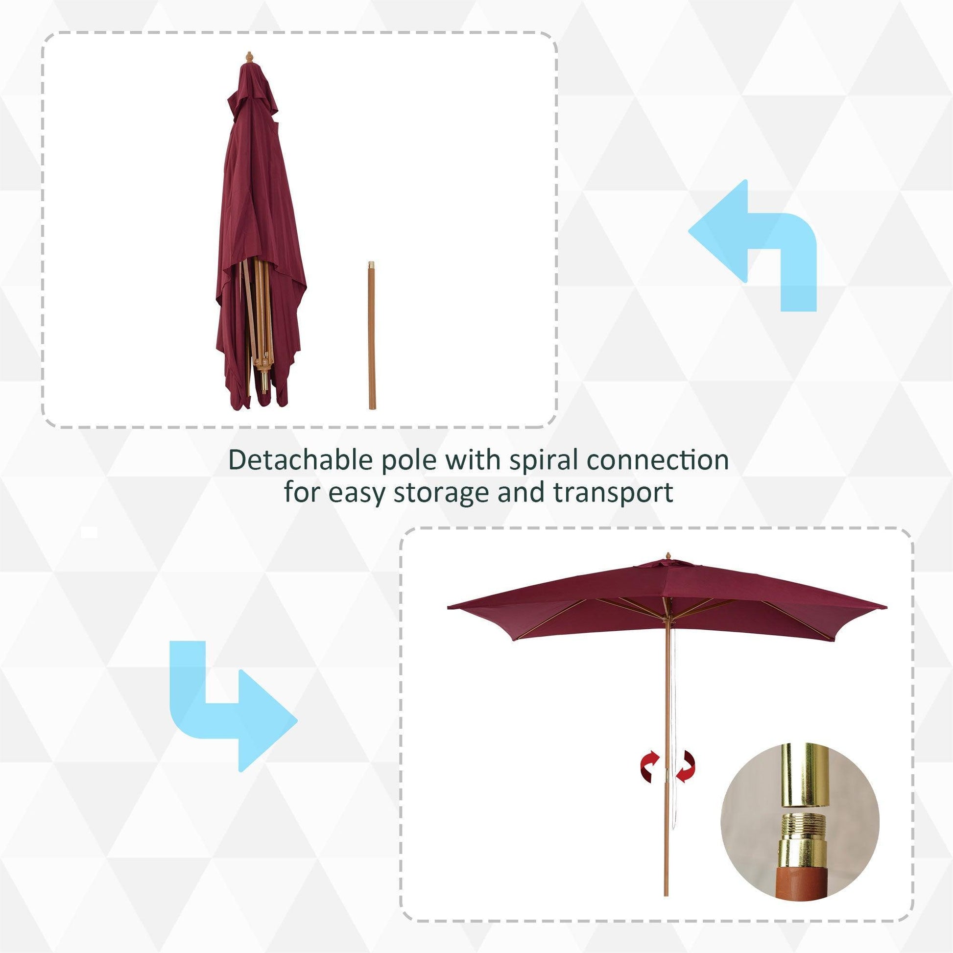 Outsunny 3m x 2m Wooden Garden Parasol in Wine Red - ALL4U RETAILER LTD