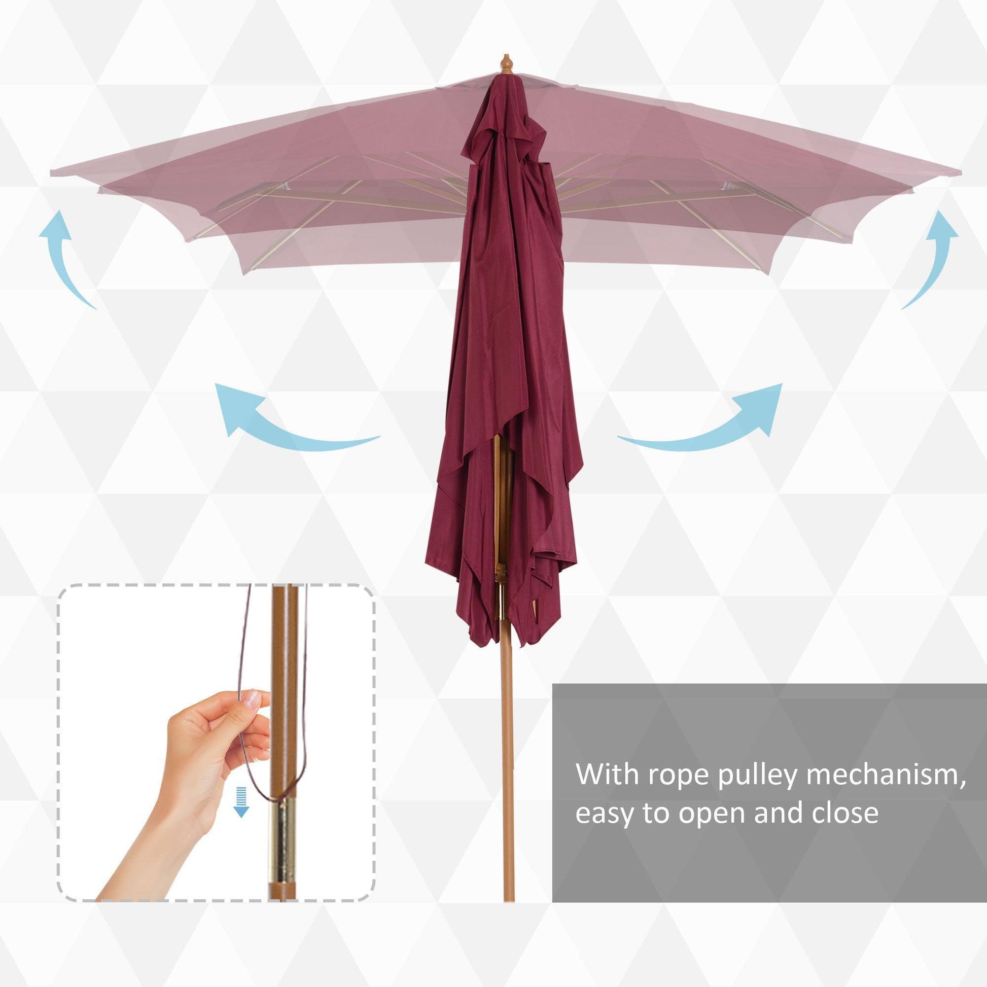 Outsunny 3m x 2m Wooden Garden Parasol in Wine Red - ALL4U RETAILER LTD