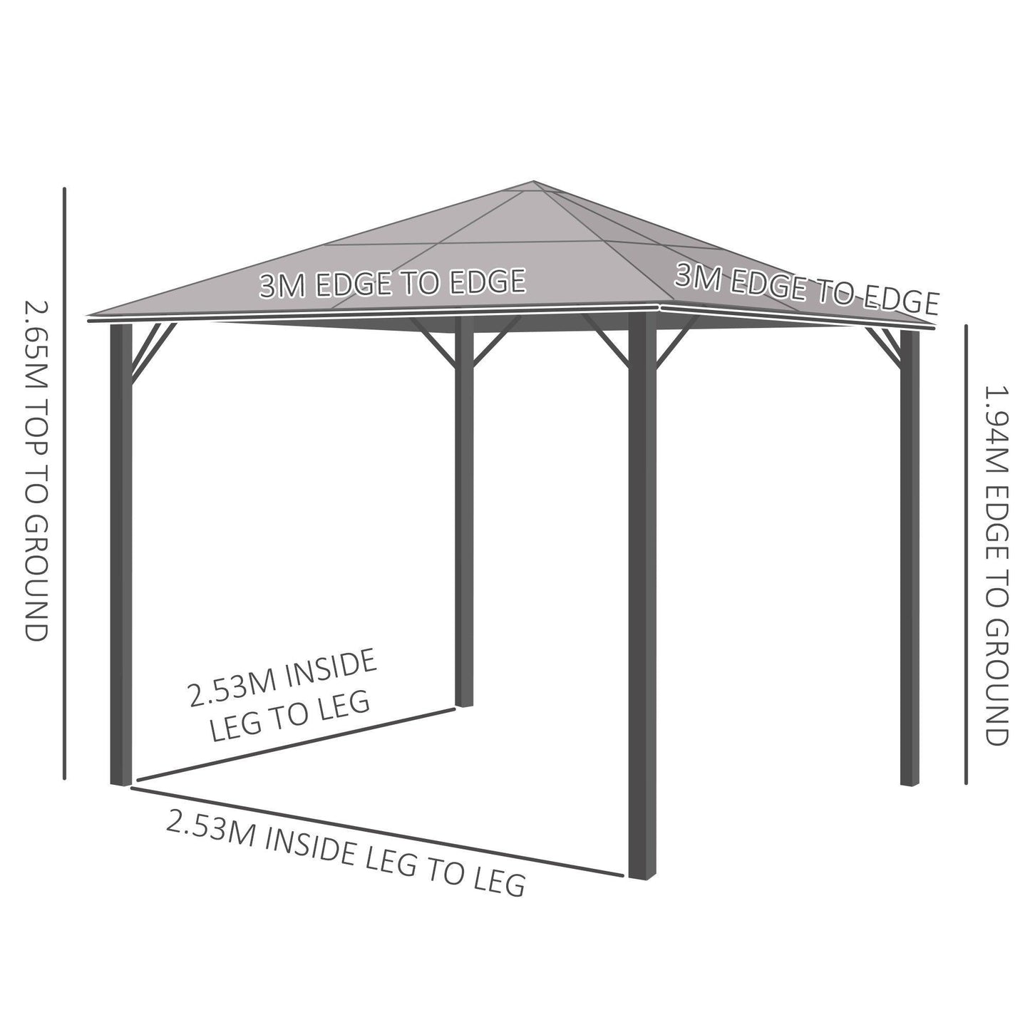Outsunny 3m x 3m Outdoor Party Tent - Grey - ALL4U RETAILER LTD