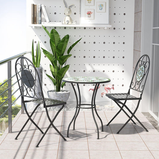 Outsunny Bistro Set - Mosaic Garden Table with 2 Folding Chairs - ALL4U RETAILER LTD