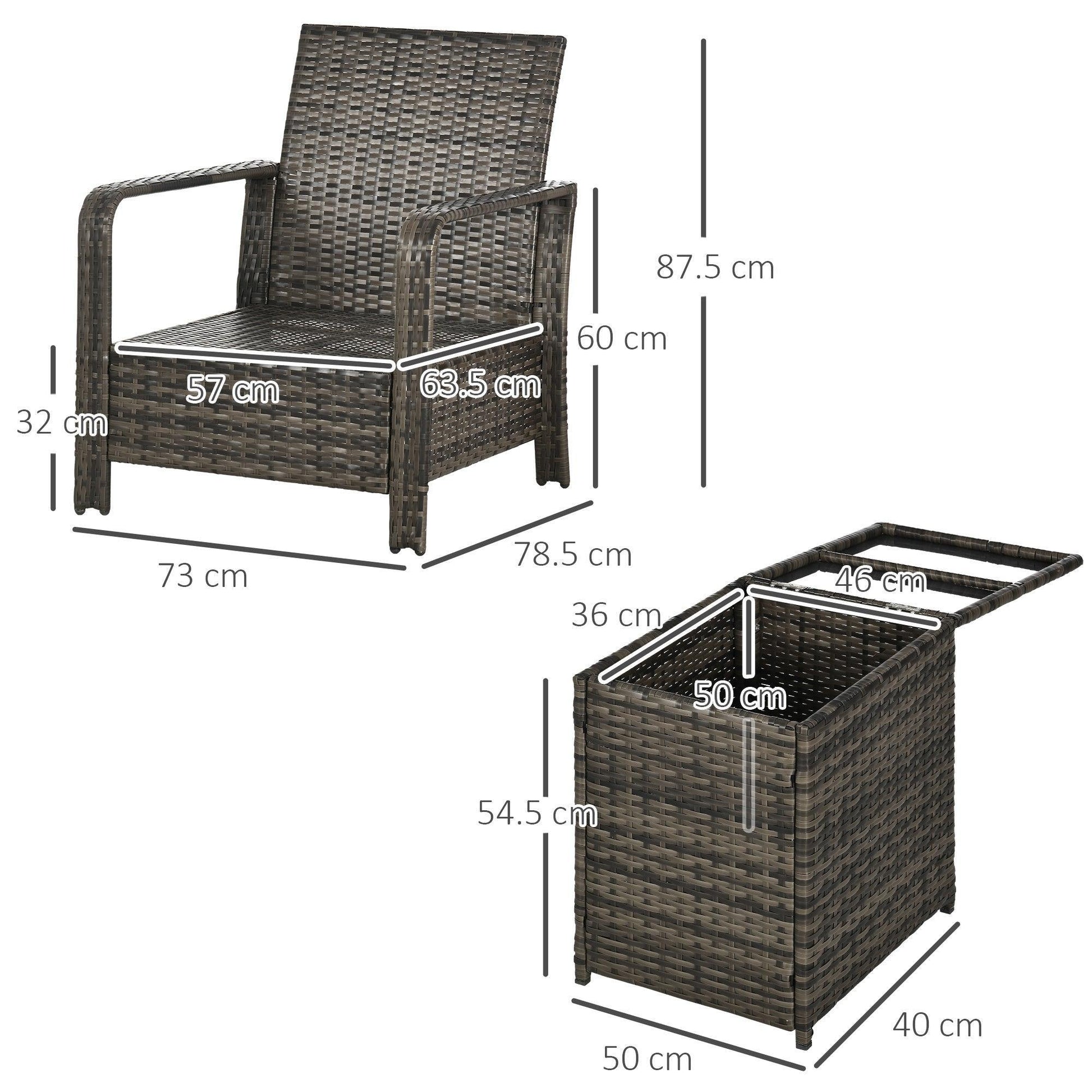 Outsunny 3pc Rattan Patio Set | Grey | Compact & Chic - ALL4U RETAILER LTD