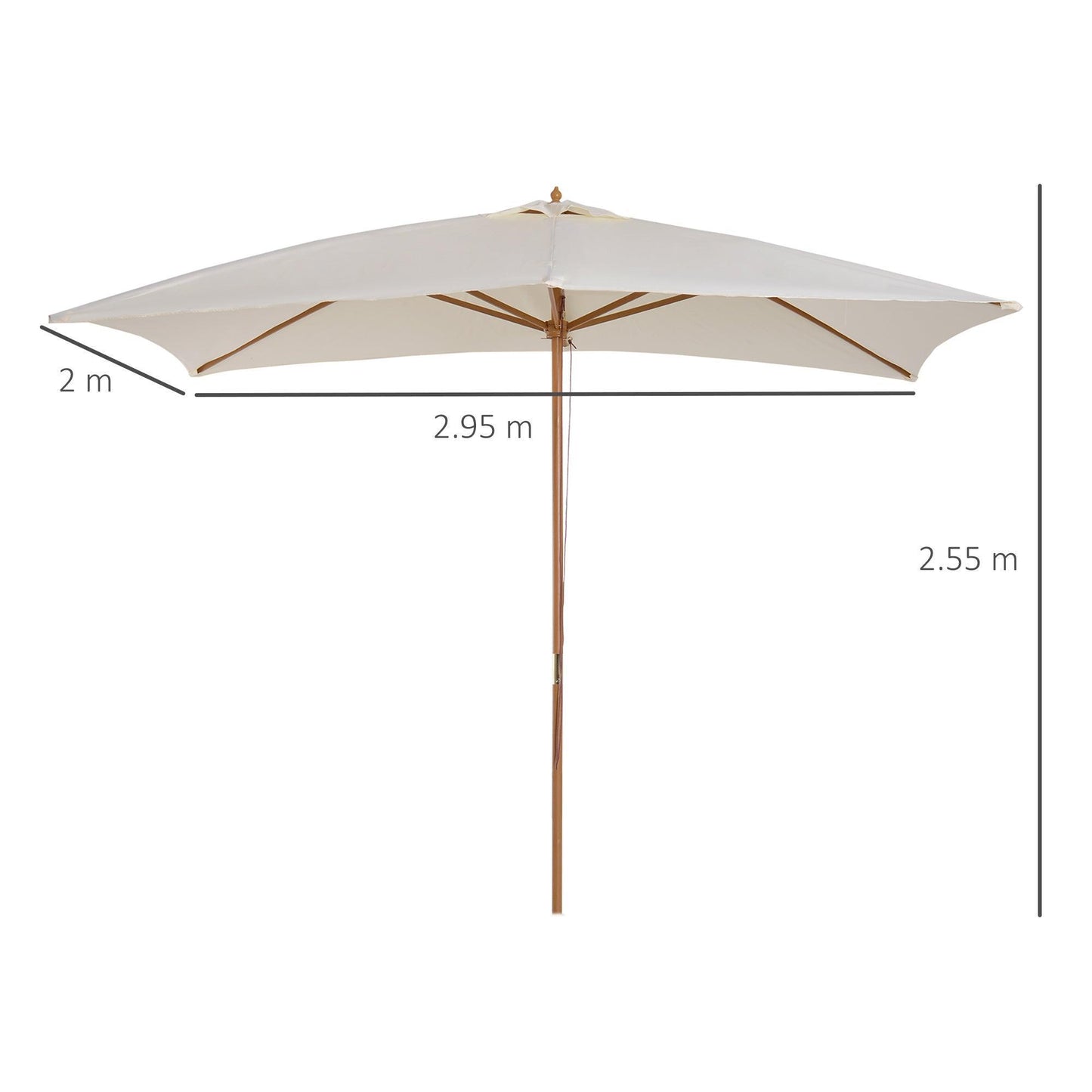 Outsunny 3x2m Wooden Patio Parasol Umbrella in Cream - ALL4U RETAILER LTD