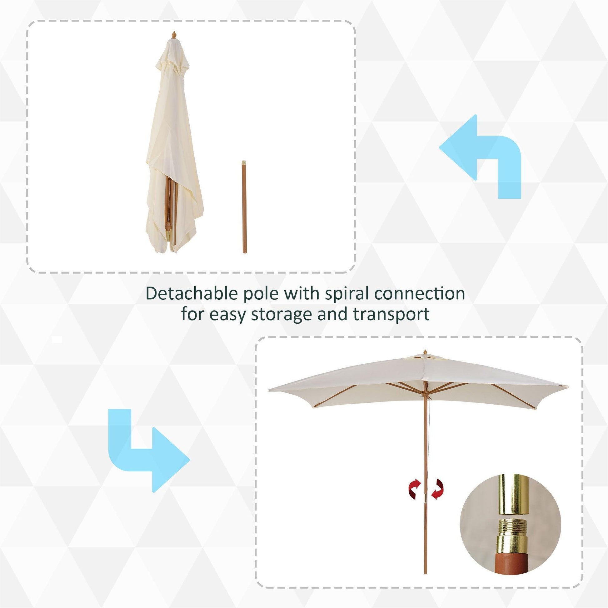 Outsunny 3x2m Wooden Patio Parasol Umbrella in Cream - ALL4U RETAILER LTD