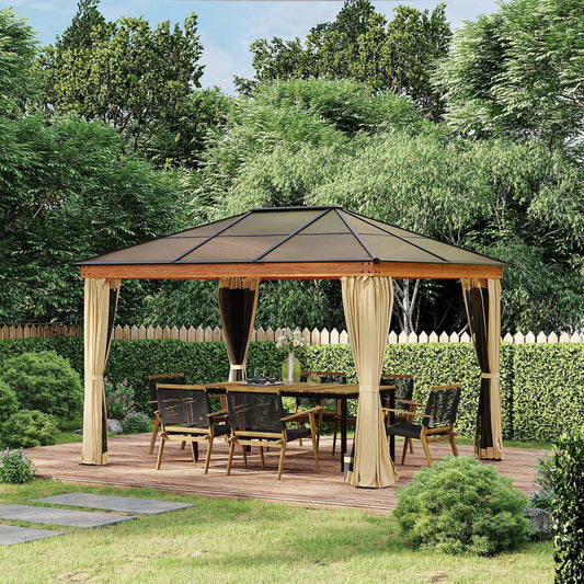 Outsunny 3x3.6m Hardtop Gazebo Canopy - Khaki - ALL4U RETAILER LTD