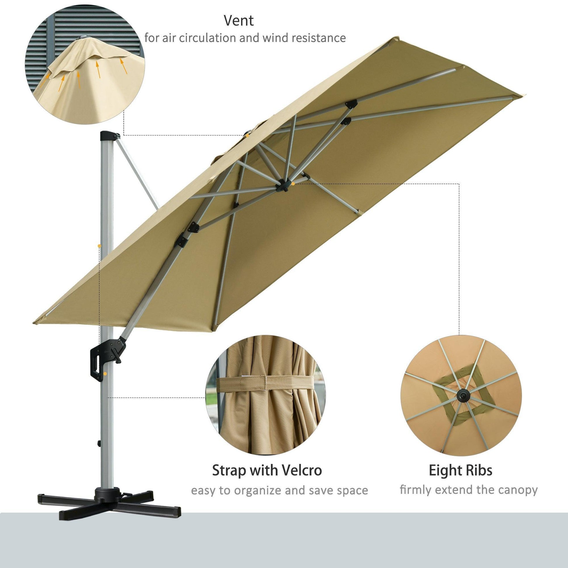 Outsunny 3x3m Cantilever Parasol - Crank & Tilt - ALL4U RETAILER LTD