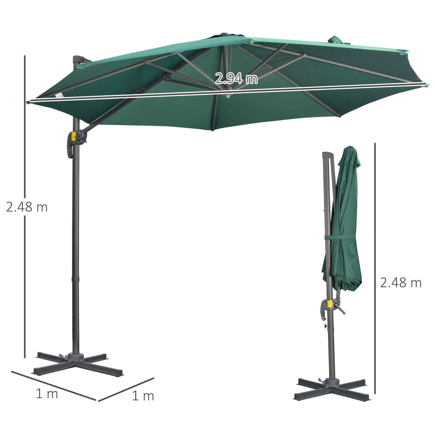 Outsunny 3x3m Cantilever Parasol - Crank Handle, Tilt, 360° Rotation - ALL4U RETAILER LTD