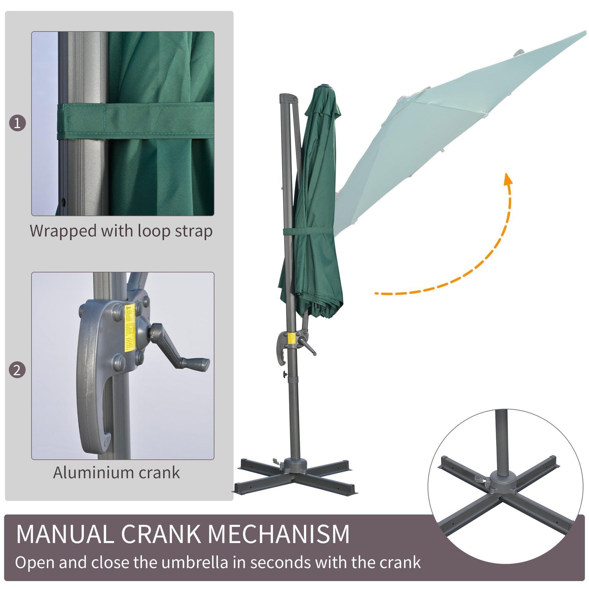 Outsunny 3x3m Cantilever Parasol - Crank Handle, Tilt, 360° Rotation - ALL4U RETAILER LTD