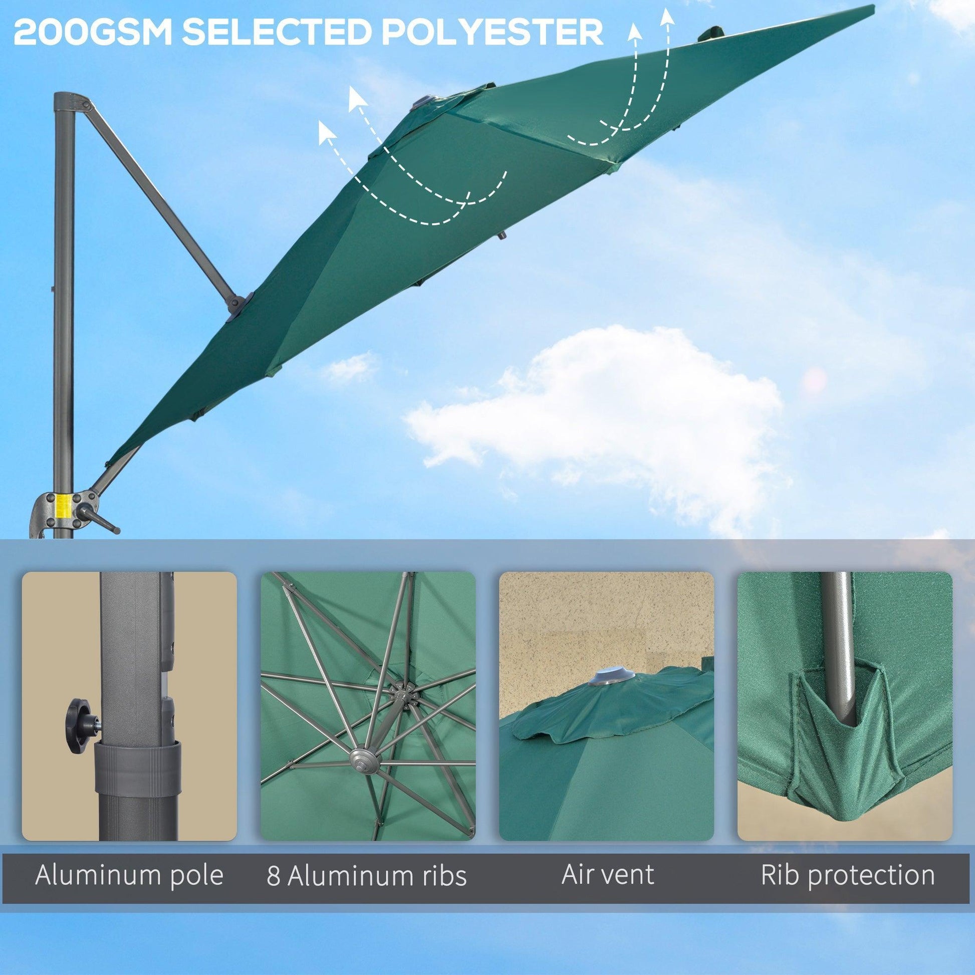 Outsunny 3x3m Cantilever Parasol - Crank Handle, Tilt, 360° Rotation - ALL4U RETAILER LTD