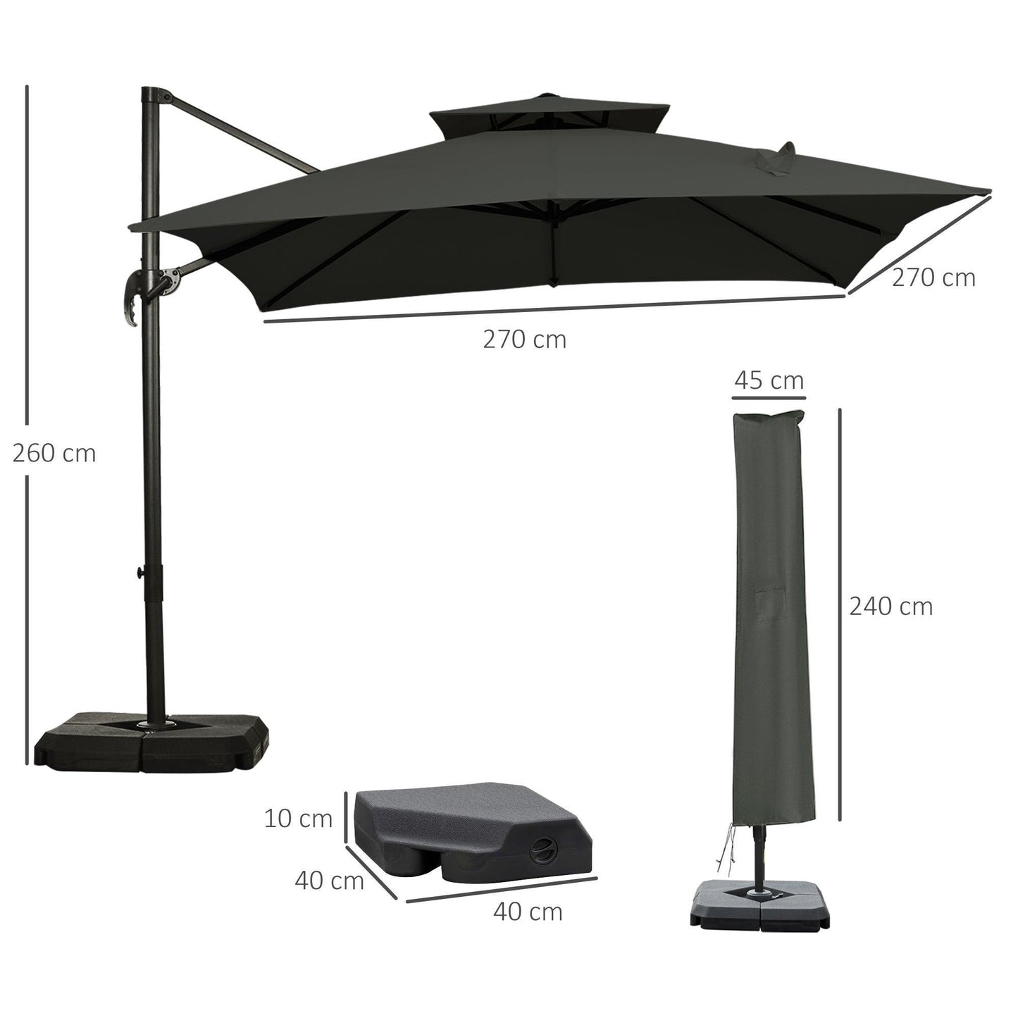 Outsunny 3x3m Cantilever Parasol with Crank & Tilt - ALL4U RETAILER LTD