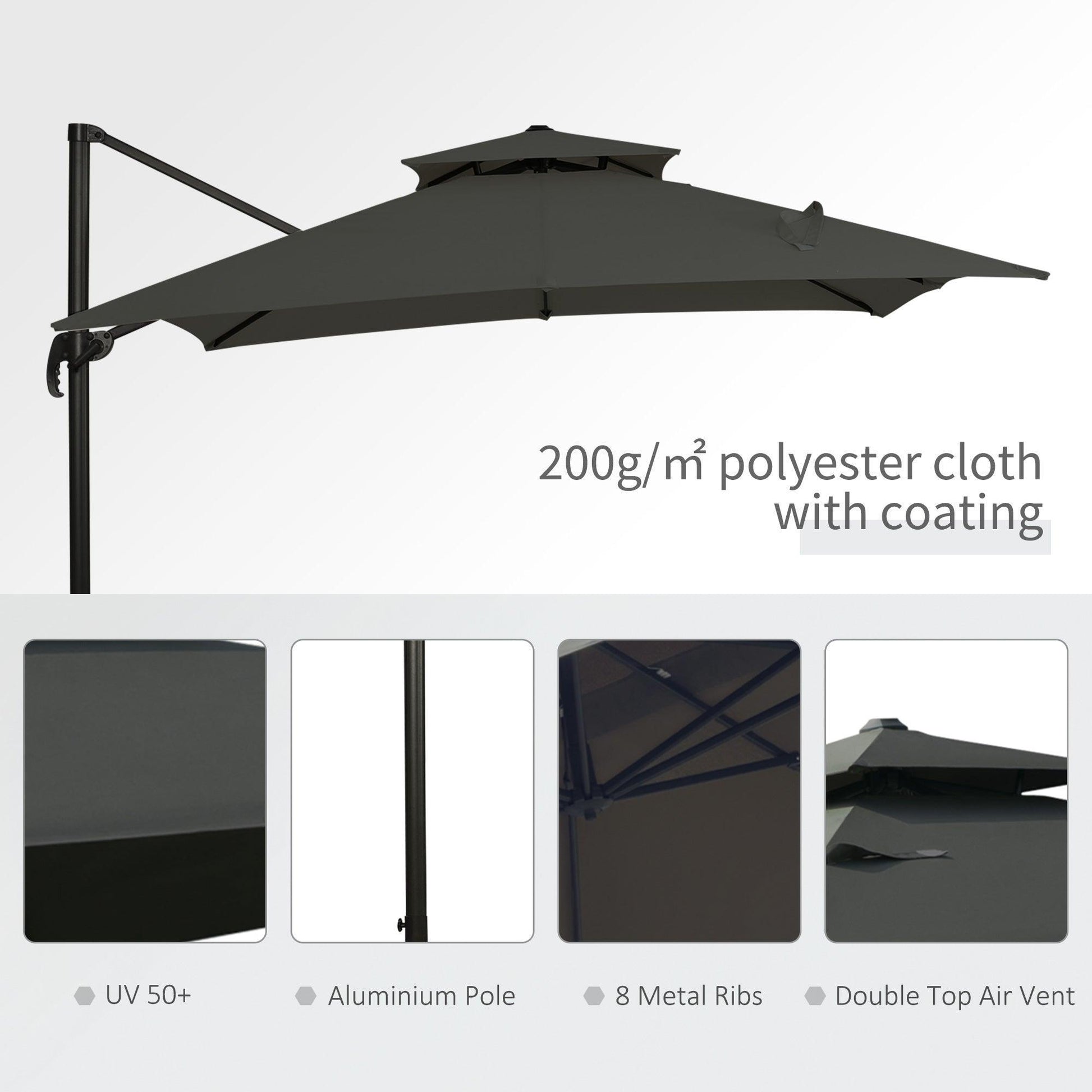 Outsunny 3x3m Cantilever Parasol with Crank & Tilt - ALL4U RETAILER LTD