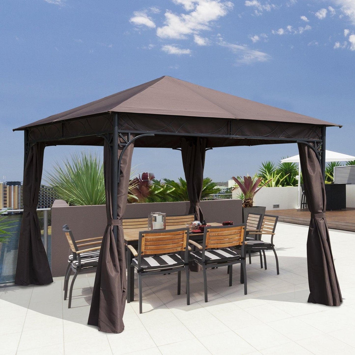 Outsunny 3x3m Coffee Gazebo Pavilion - ALL4U RETAILER LTD