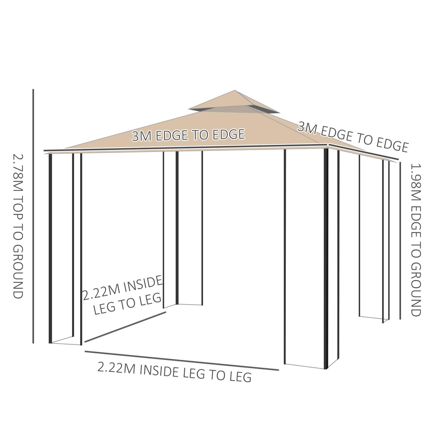 Outsunny 3x3m Garden Gazebo Tent with Netting: Simple & Stylish - ALL4U RETAILER LTD