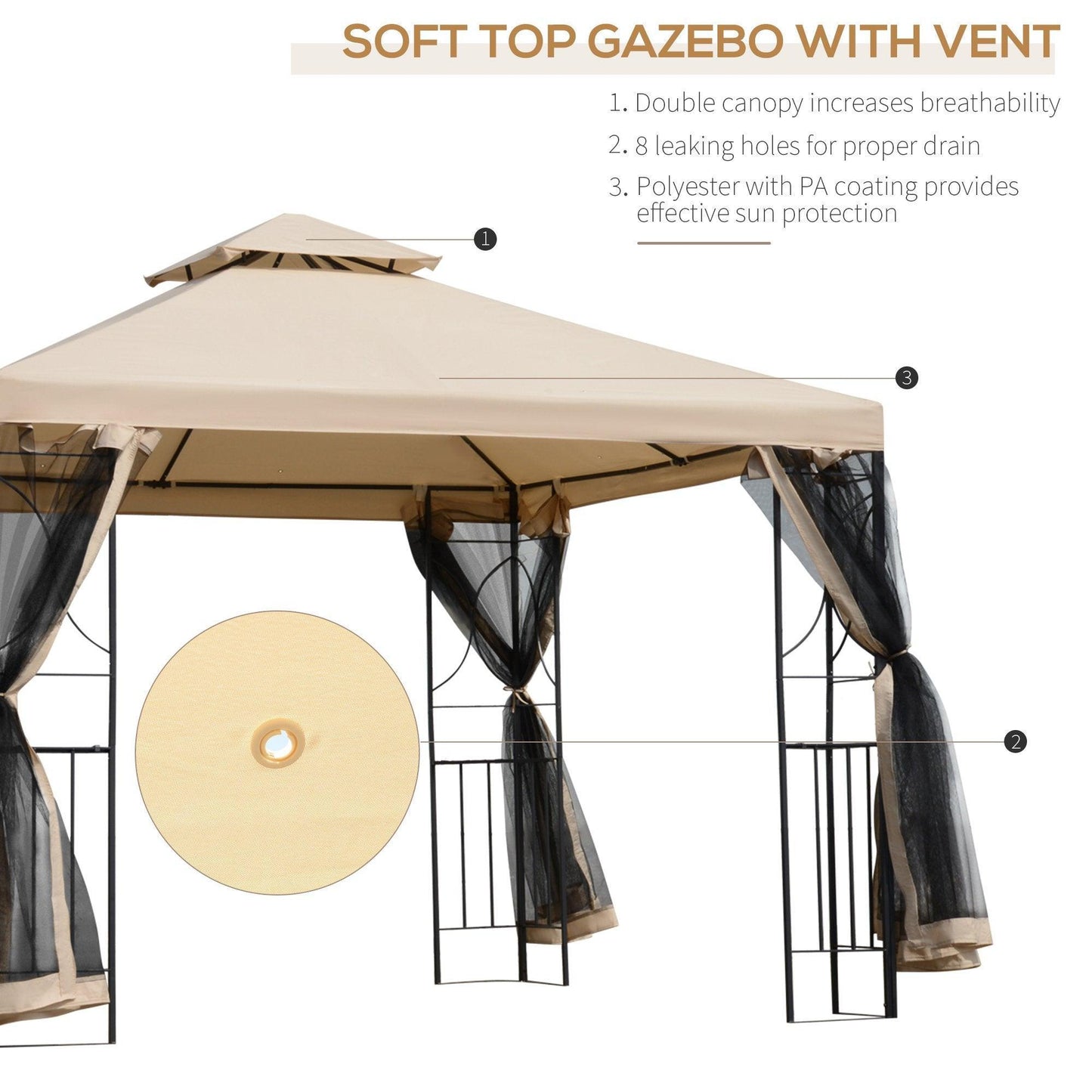 Outsunny 3x3m Garden Gazebo Tent with Netting: Simple & Stylish - ALL4U RETAILER LTD